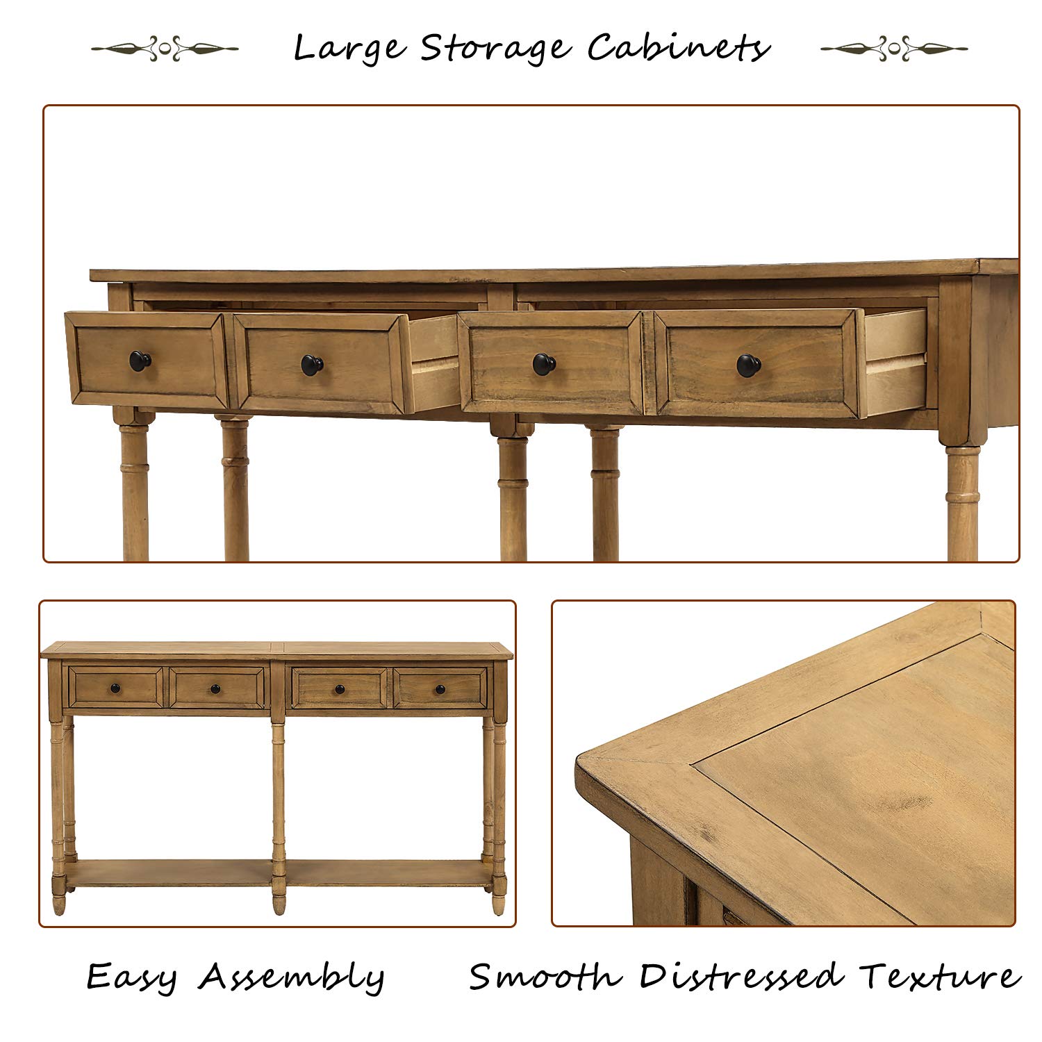 HOUAGI Entryway Console Table with 2 Storage Drawers & Bottom Shelf - Solid Wood Hallway Sofa Table for Living Room, Foyer - Easy Assembly (Old Pine) - Perfect for Small Spaces, Home Decor & Organizing Keys, Mail