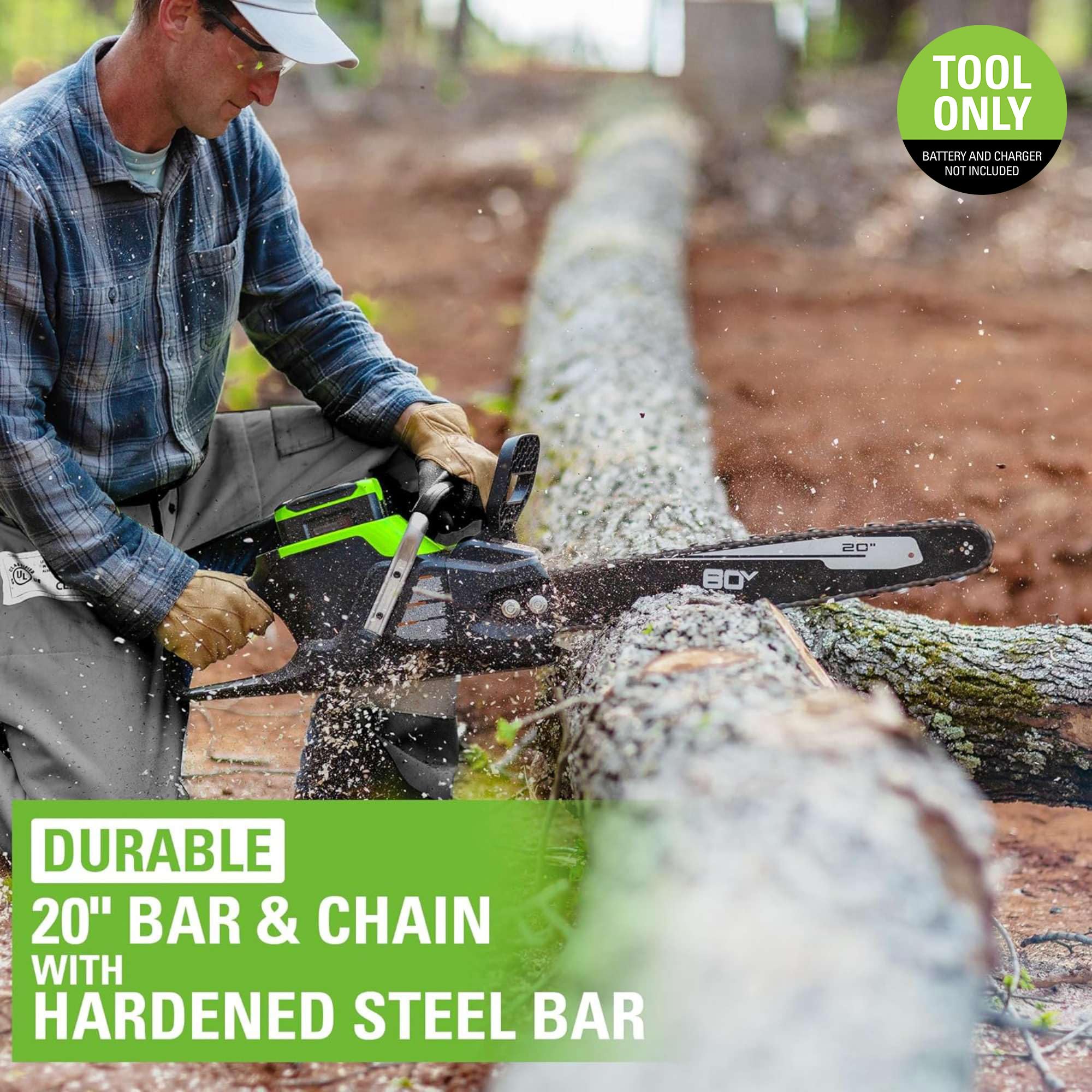 80V 20-Inch 3KW Brushless Cordless Battery Chainsaw (Tool Only) - Perfect for Tree Trimming, Firewood Cutting, and Landscaping