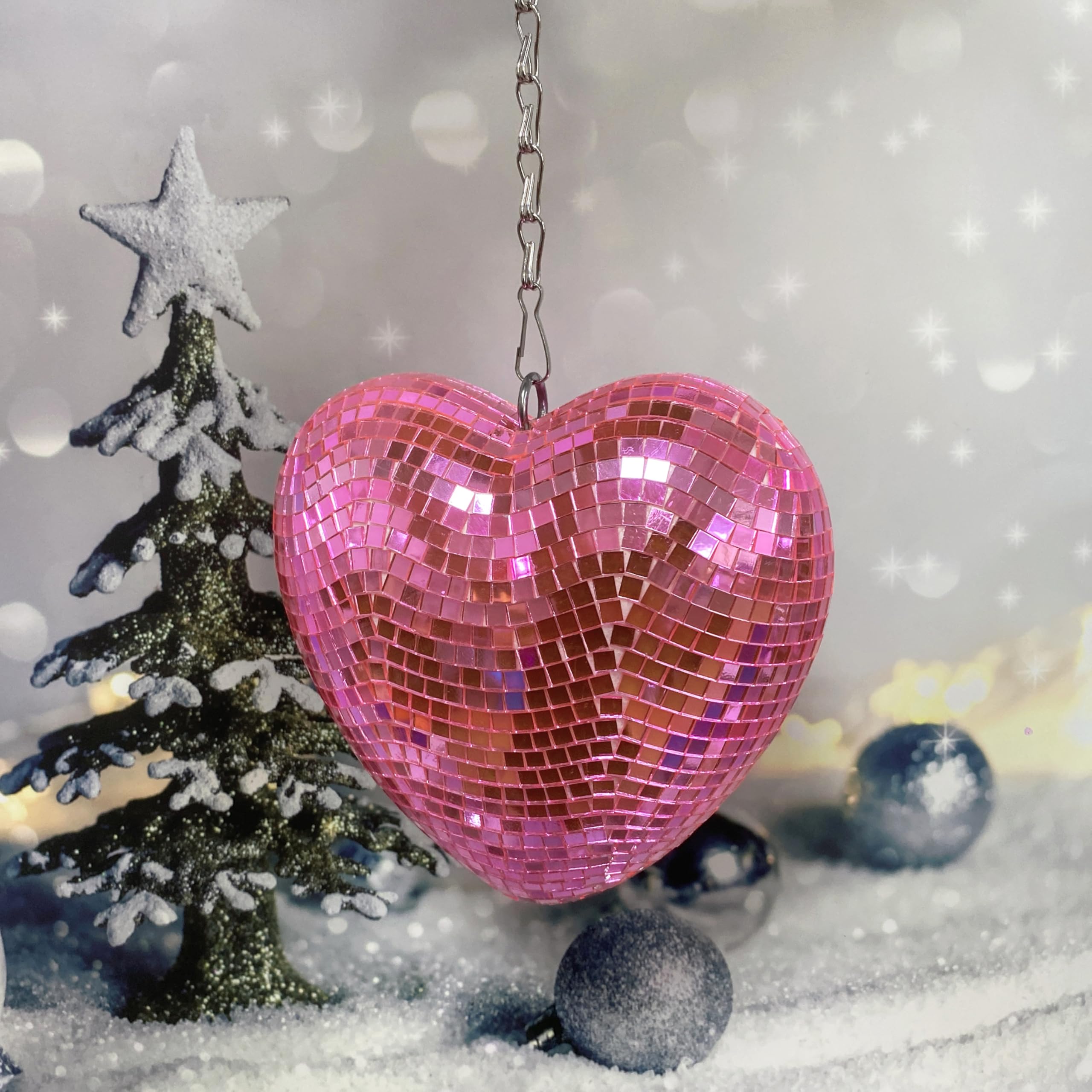 6 Inch Pink Heart Shaped Disco Ball - Handmade Mirror Party Decor for Weddings, Christmas, Room & Garden - Retro Reflective Disco Ball Ornament for Dance Parties, Home Decor & Special Events