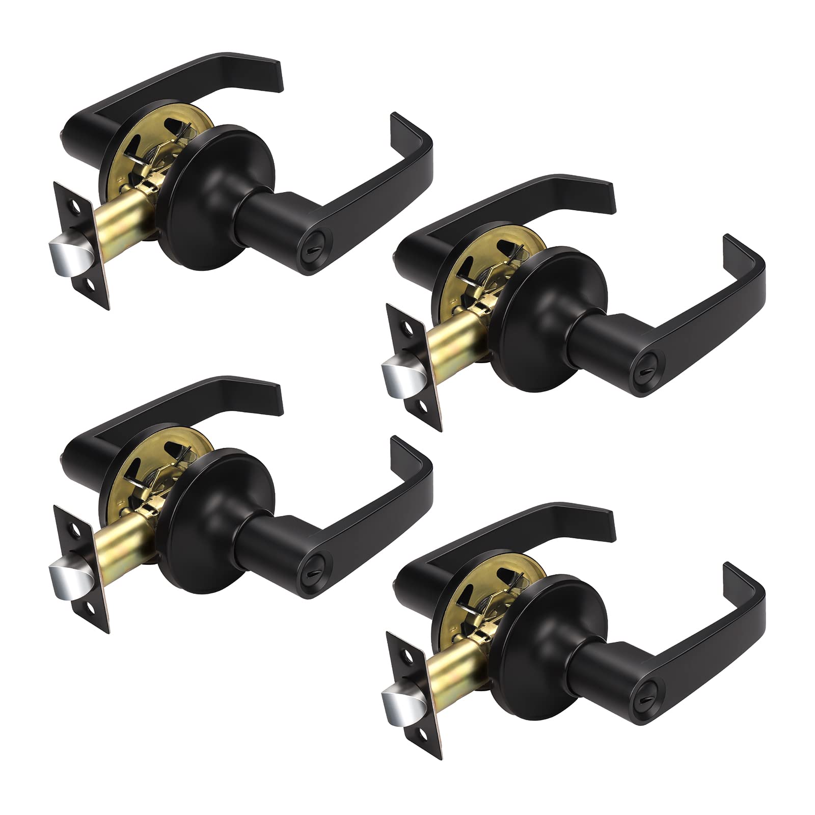 KNOBWELL 4 Pack Black Commercial Door Handles with Lock - Bedroom Lever Handle Set, Reversible for Left/Right Doors - Perfect for Homes, Offices & Hotels
