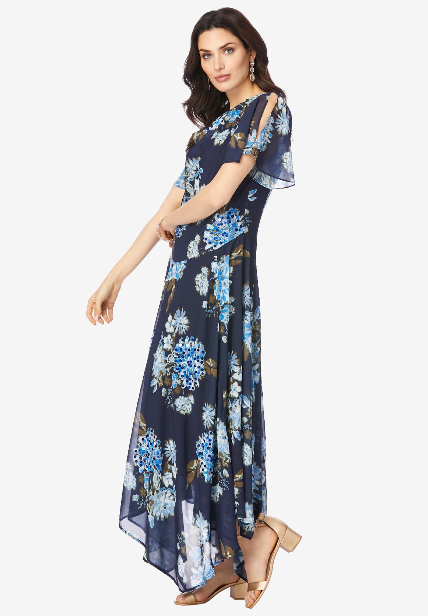 Romantic Women's Plus Size Floral Sequin Party Dress for Evening Gala, Wedding Guest & Special Occasions