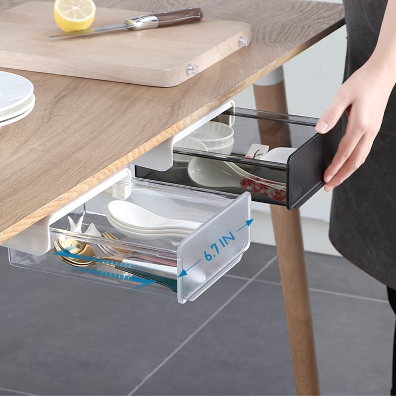 Self-Adhesive Under Desk Drawer Organizer - No Drill Hidden Storage for Office, Home & School - Slide-Out Mounted for Stationery, Supplies & Small Items - Perfect for Workspace Organization & Clutter-Free Desks