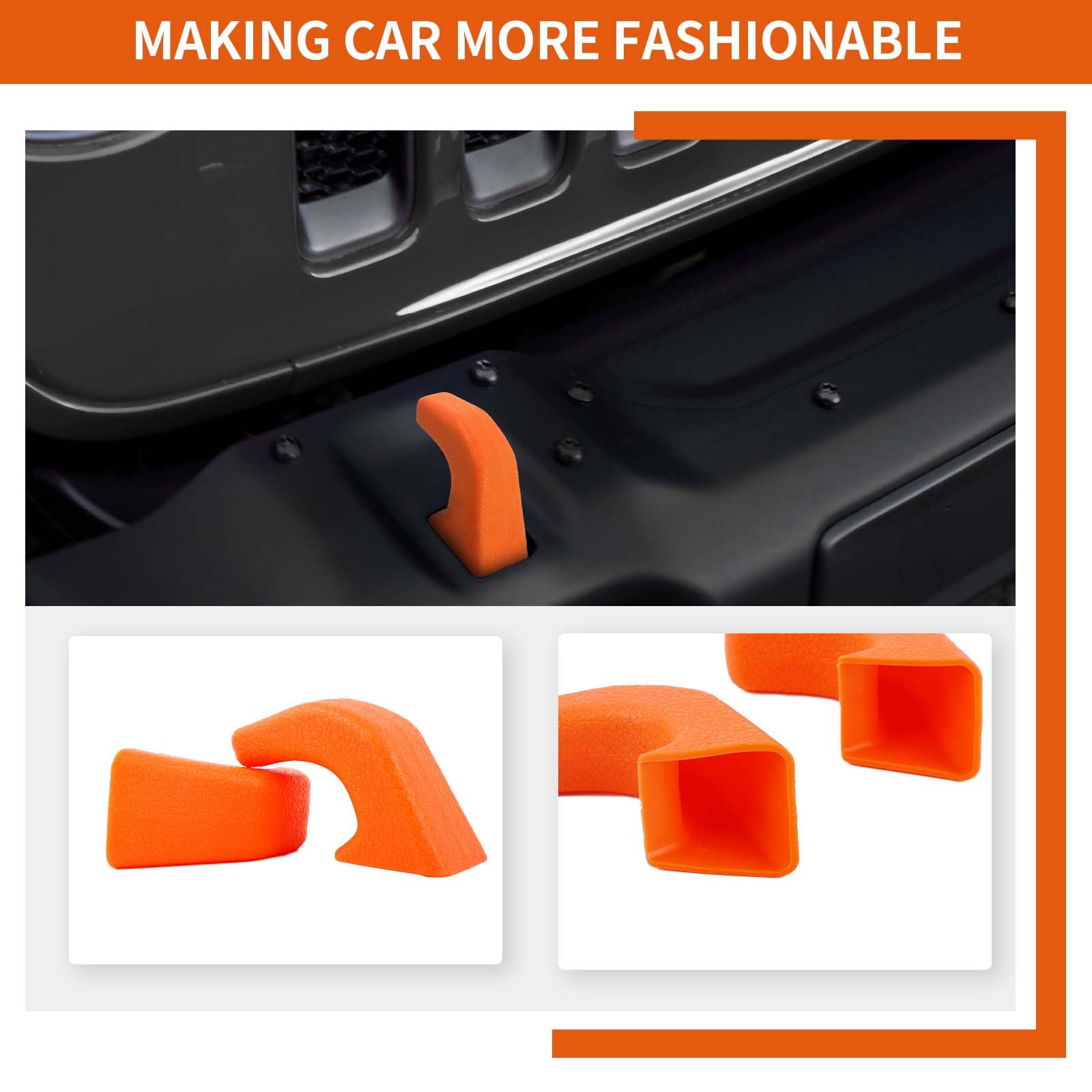 2Pcs Orange Bumper Tow Hook Covers for 2007-2018 Jeep Wrangler JK JKU & 2018-2025 JL JLU/Gladiator JT - Durable Exterior Accessories for Off-Road Protection & Custom Styling