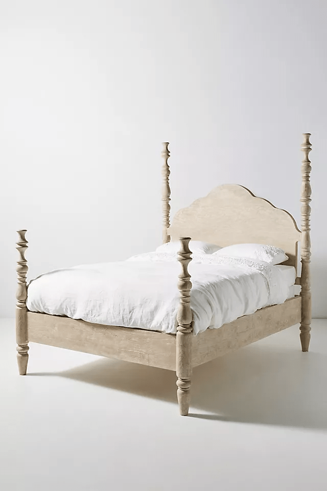 Hand Carved Rosalie Four Poster Bed - Solid Wood Canopy Platform Bed Frame for Master Bedroom | Romantic & Elegant Bedroom Furniture for Couples