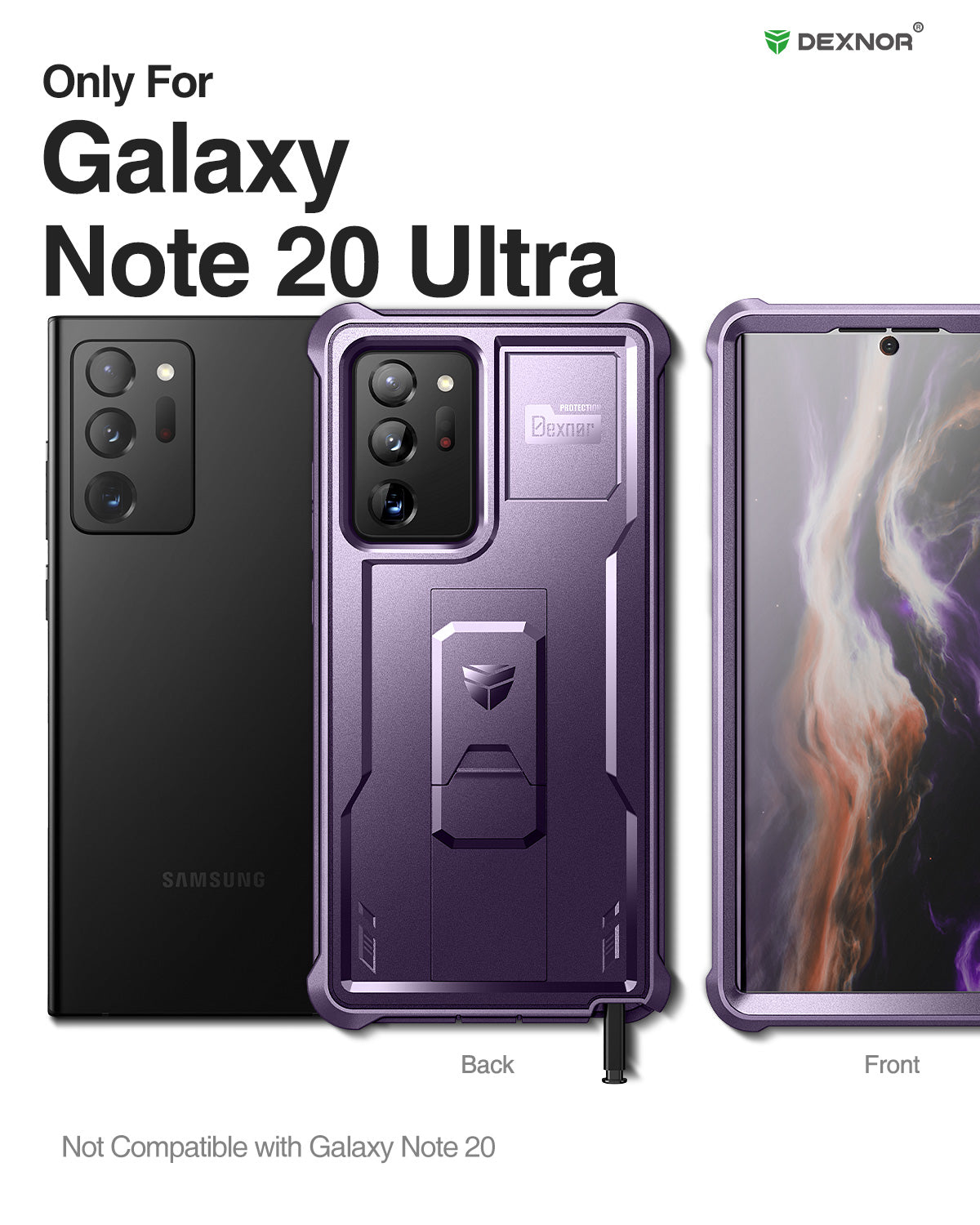 Dexnor Heavy Duty Shockproof Rugged Case for Samsung Galaxy Note 20 Ultra with Built-in Kickstand & Full Body Protection + Screen Protector - Perfect for Outdoor, Work & Travel