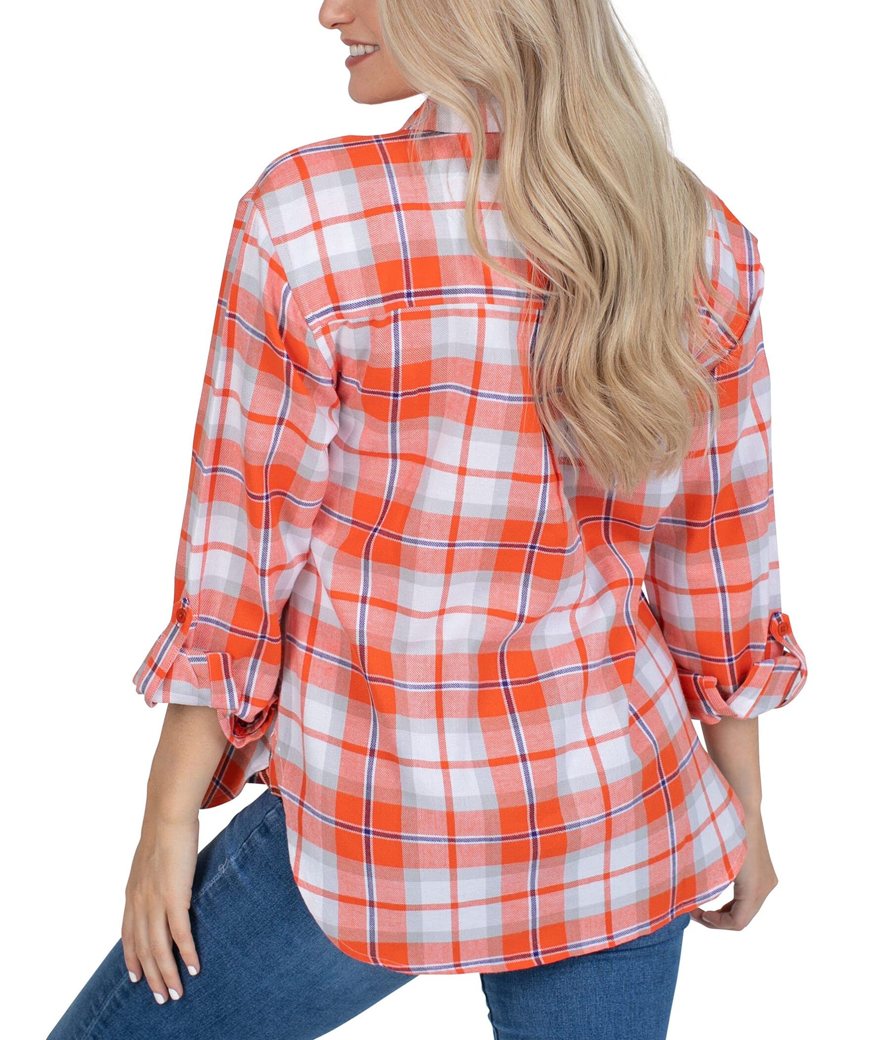 UG Apparel Women's Boyfriend Plaid Shirt - Soft Flannel Long Sleeve Button Down Top for Casual Wear, Work & Fall Outfits