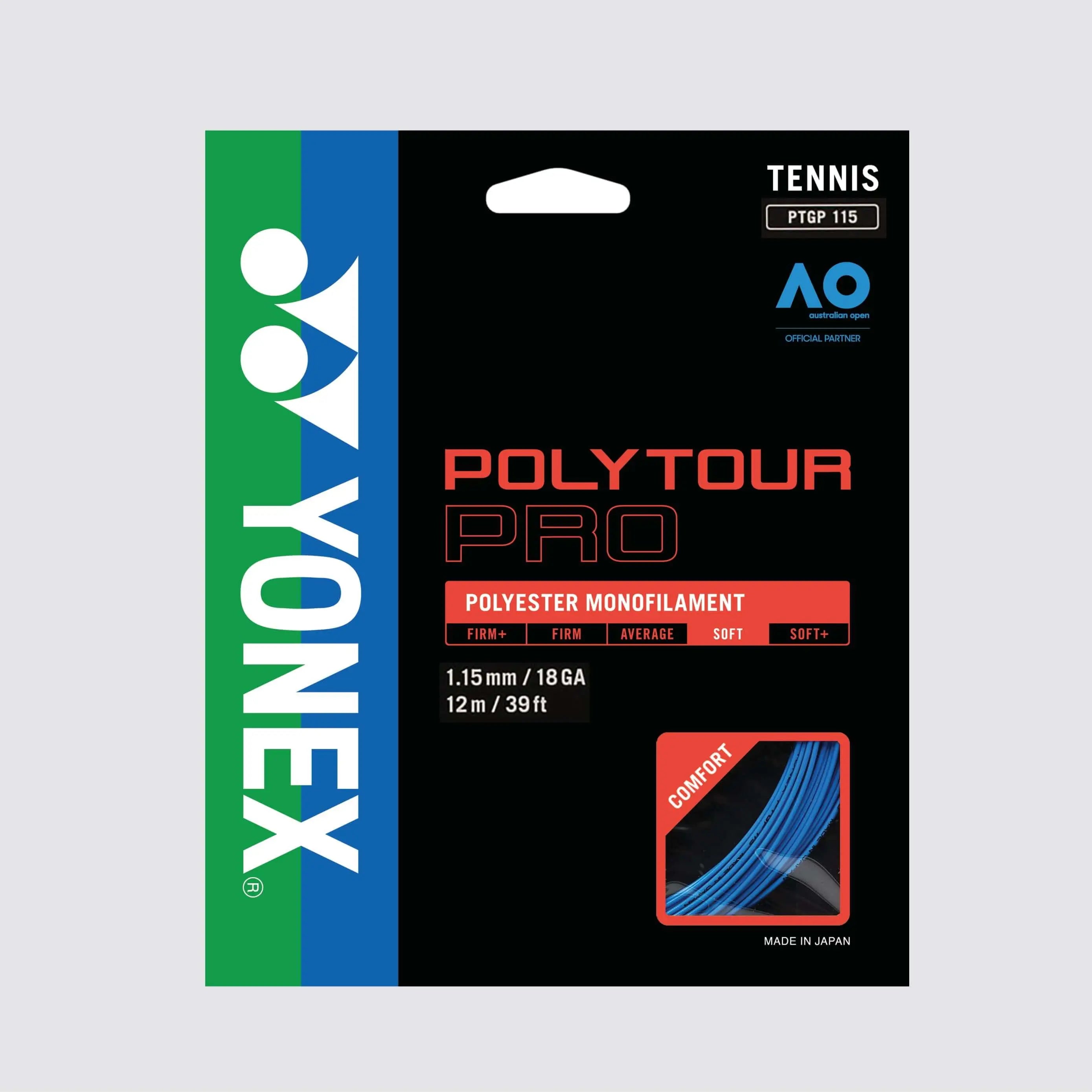 Yonex Polytour Pro 115/18 Tennis String - High Performance Polyester String for Power & Control - Perfect for Competitive Play & Tournament Matches