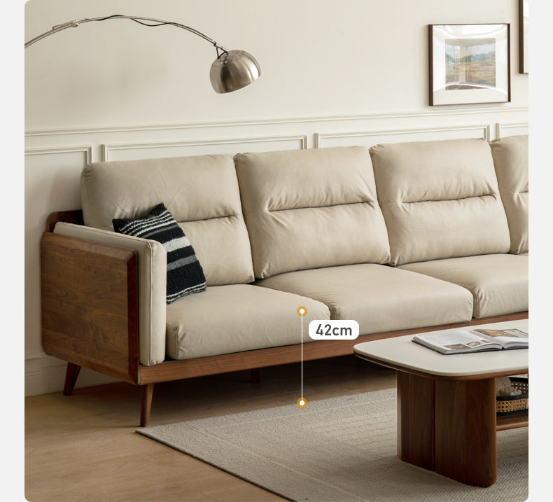 Premium Black Walnut Solid Wood Sofa with High-Tech Fabric Upholstery - Modern Living Room Furniture for Home & Office Comfort