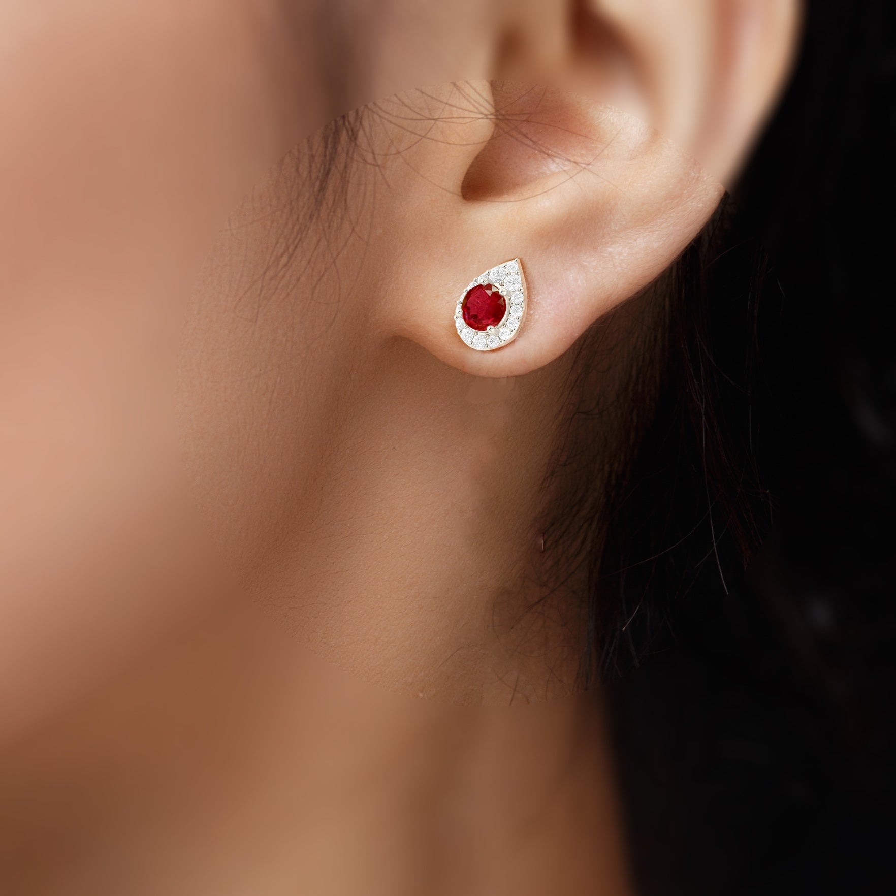4MM Round Natural Ruby Halo Stud Earrings with Push Back - Elegant Jewelry for Women, Perfect for Weddings, Parties & Daily Wear