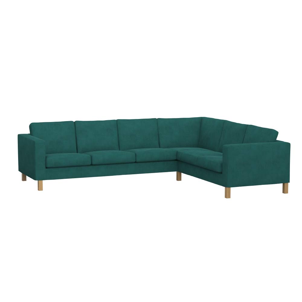 Karlanda 3+2 Corner Sofa Replacement Cover - Majestic Velvet Fabric in Aquamarine Blue | Washable Sofa Slipcover for Living Room, Lounge & Family Room Decor