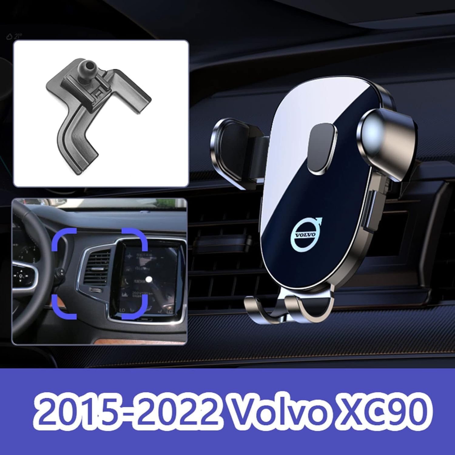 360° Rotatable Car Phone Holder for Volvo XC40 XC60 XC90 S60 V60 S90 V90 (2015-2022 Models) - Stable Anti-Slip Foldable Phone Mount Accessory - Perfect for GPS Navigation & Hands-Free Driving