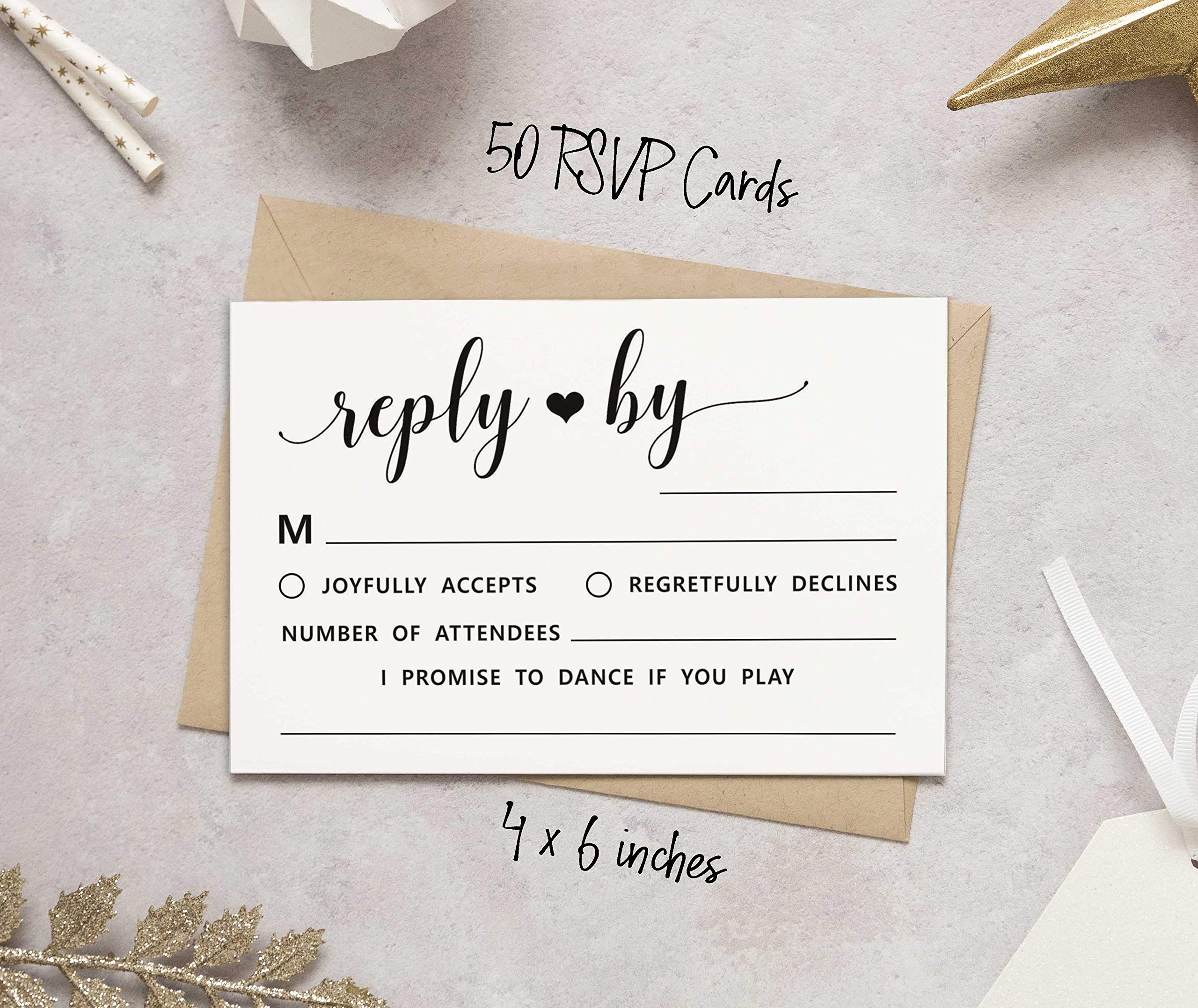 50 Blank RSVP Cards with White Envelopes - Elegant Wedding Response Cards for Rehearsal Dinners, Baby Showers & Bridal Showers - Perfect for Engagement Parties & Special Events