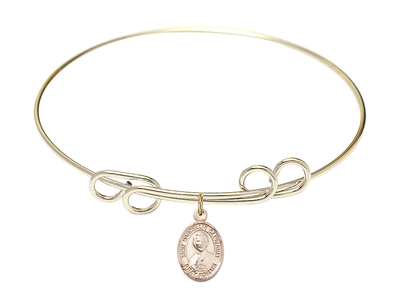 F A Dumont 8 Inch Round Double Loop Bangle Bracelet with St. Marcellin Champagnat Charm - Elegant Religious Jewelry for Women, Perfect for Church, Weddings & Special Occasions