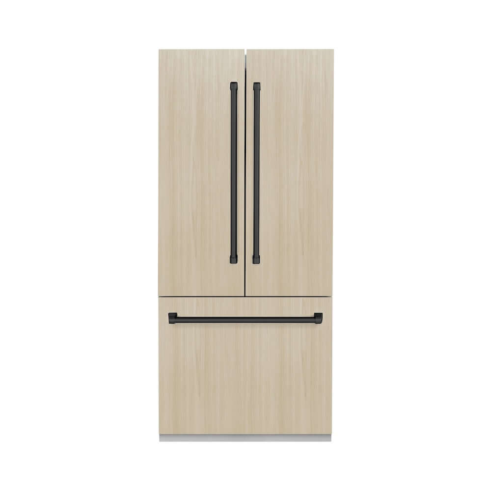 ZLINE Autograph Edition 36 Inch Built-In French Door Refrigerator - 19.6 cu ft Capacity, Panel Ready, Bottom Freezer, Water Dispenser & Ice Maker - Graphite Gray Interior with Matte Black Accents (GRBIVZ 36 MB) - Perfect for Modern Kitchens, Open Concept Homes & Luxury Appliance Upgrades