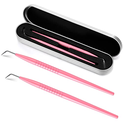 2 Pack Stainless Steel Eyelash Lift & Perm Tool Set - Lash Separator & Lifting Applicator for Professional Eyelash Extensions & Lash Perm (Pink) | Salon & Home Use for Perfect Curled Lashes