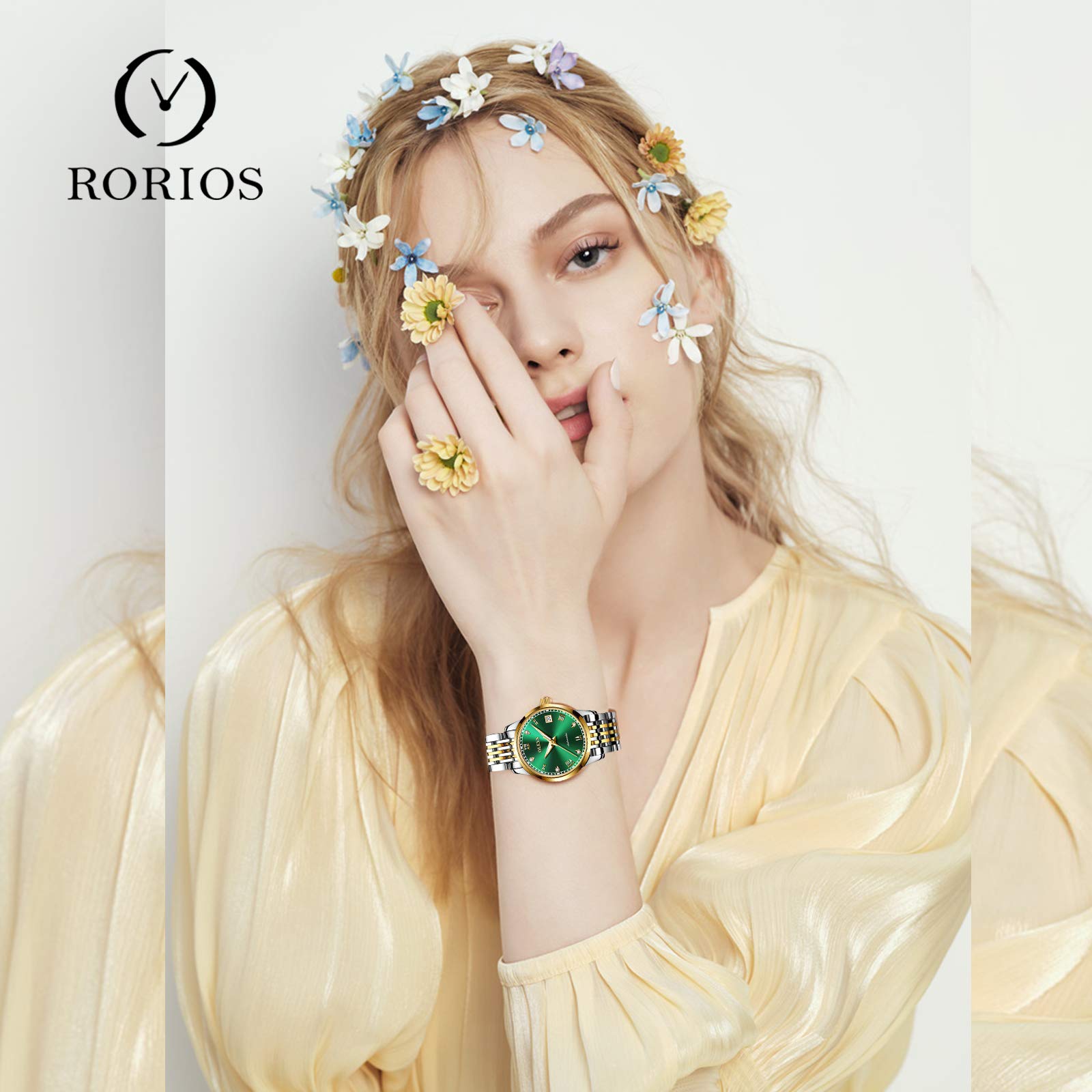 RORIOS Women's Automatic Self-Winding Mechanical Watch with Stainless Steel Band, Date Display & Luminous Hands - Elegant Dress Watch for Business, Party & Everyday Wear