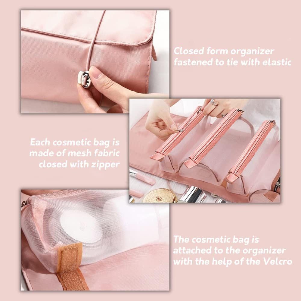 NGEL 4-in-1 Foldable Cosmetic Makeup Storage Bag | Hanging Roll-Up Travel Organizer for Women | Waterproof Removable Cosmetic Pouch | Perfect for Travel, Home & Salon Use (Pack of 1)