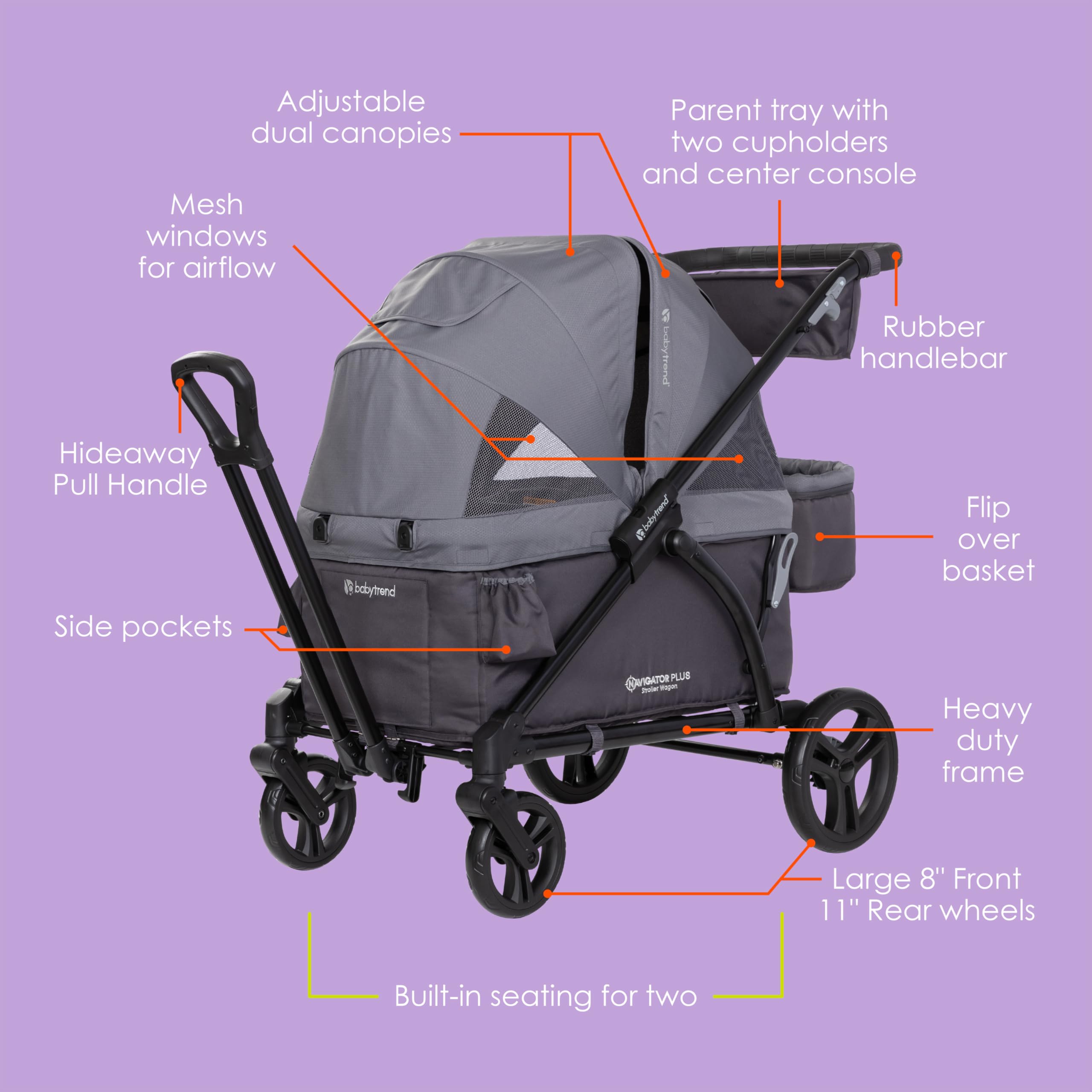 Baby Trend Navigator Plus 2-in-1 Stroller Wagon - Lightweight Convertible Stroller & Wagon Combo for Toddlers & Kids (Dash Midnight) | Perfect for Park Outings, Beach Trips & Family Adventures