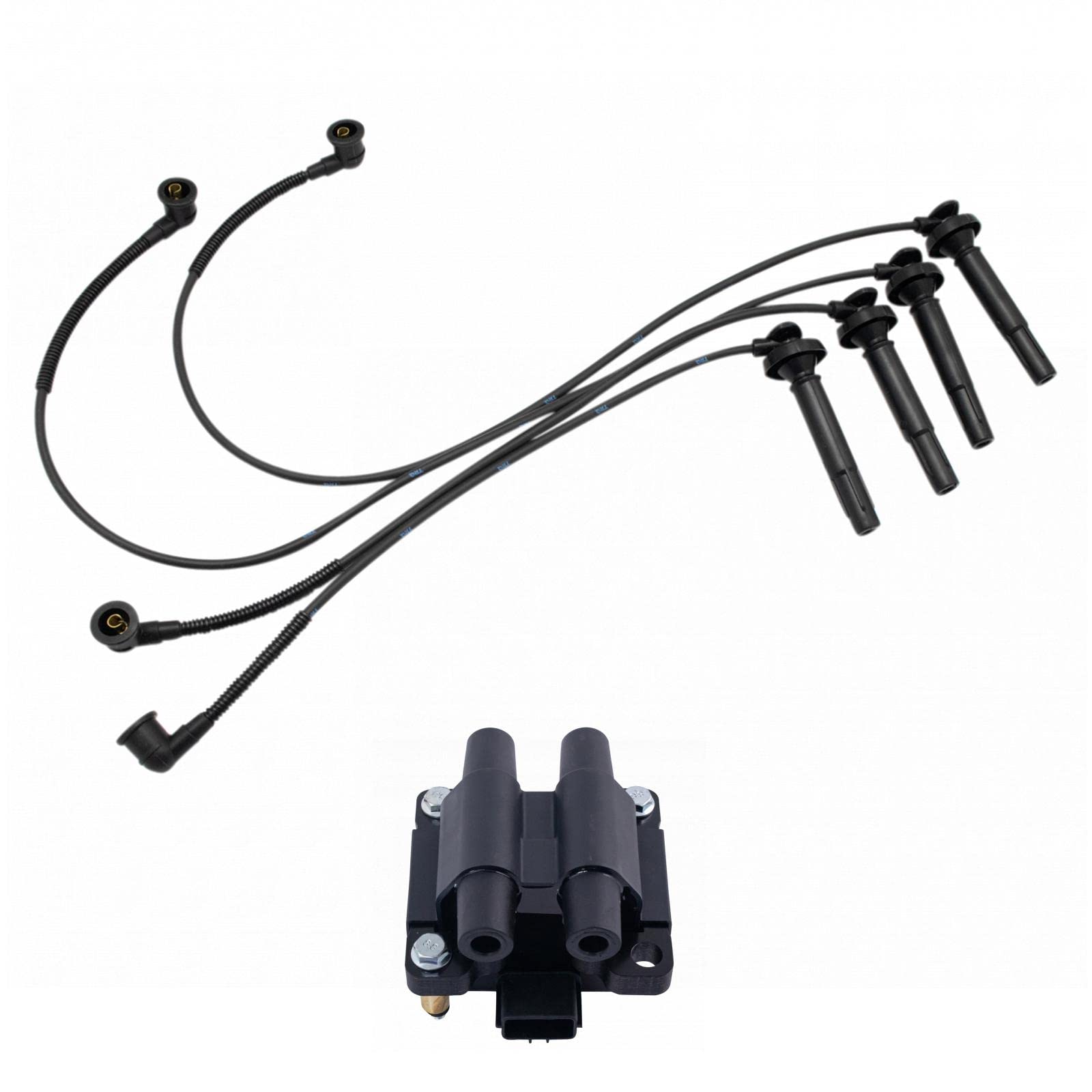 TRQ Ignition Coil & Spark Plug Wire Set - Compatible with 2005-2006 Saab 9-2X, 2005-2008 Subaru Forester, 2005-2010 Impreza, 2005-2009 Legacy Outback - High Performance Replacement Parts for Smooth Engine Start & Acceleration
