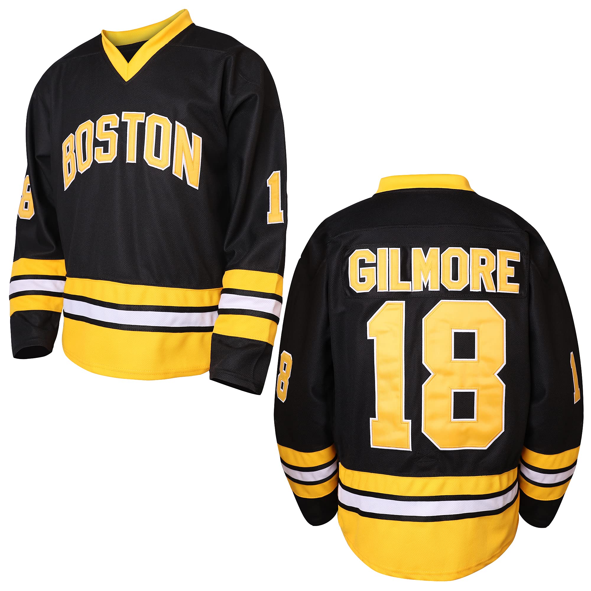 Happy Gilmore #18 Adam Sandler 1996 Movie Ice Hockey Jersey - Stitched Men's Hockey Jersey Black (S-3XL) - Perfect for Cosplay, Halloween & Hockey Fans