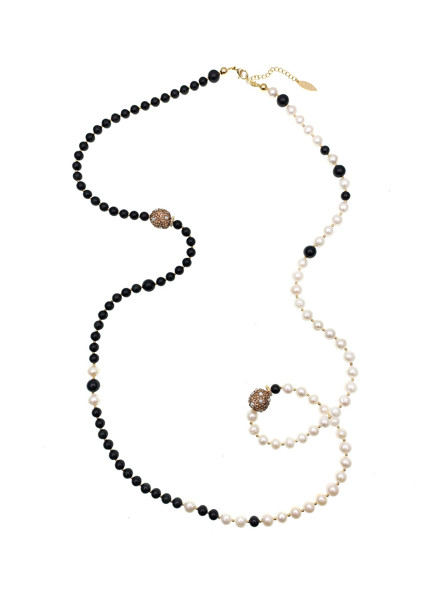 Elegant Freshwater Pearls & Black Obsidian Two-Way Necklace FN029 - Perfect for Evening Wear & Spiritual Healing