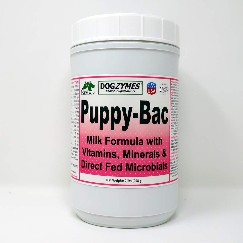 Dogzymes Puppy-Bac (2 lb) Probiotic Milk Replacer Powder with 441M CFU/g Live Enzymes & Microorganisms - Ideal for Newborn Puppies & Digestive Support