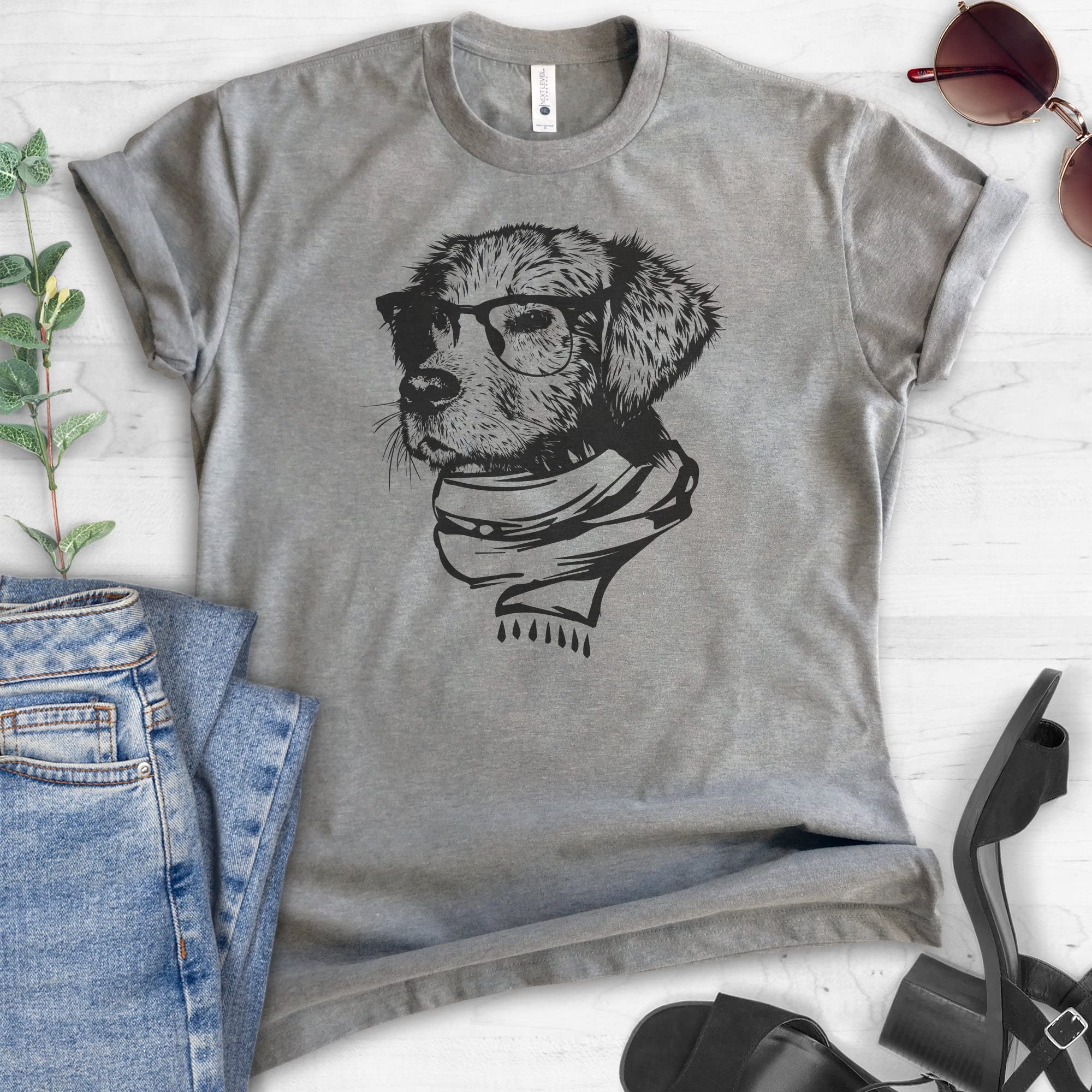 Stylish Hipster Dog Graphic T-Shirt for Men & Women - Funny Dog Lover Tee with Glasses Design - Perfect for Casual Wear, Dog Park Outings & Nerdy Pet Lovers