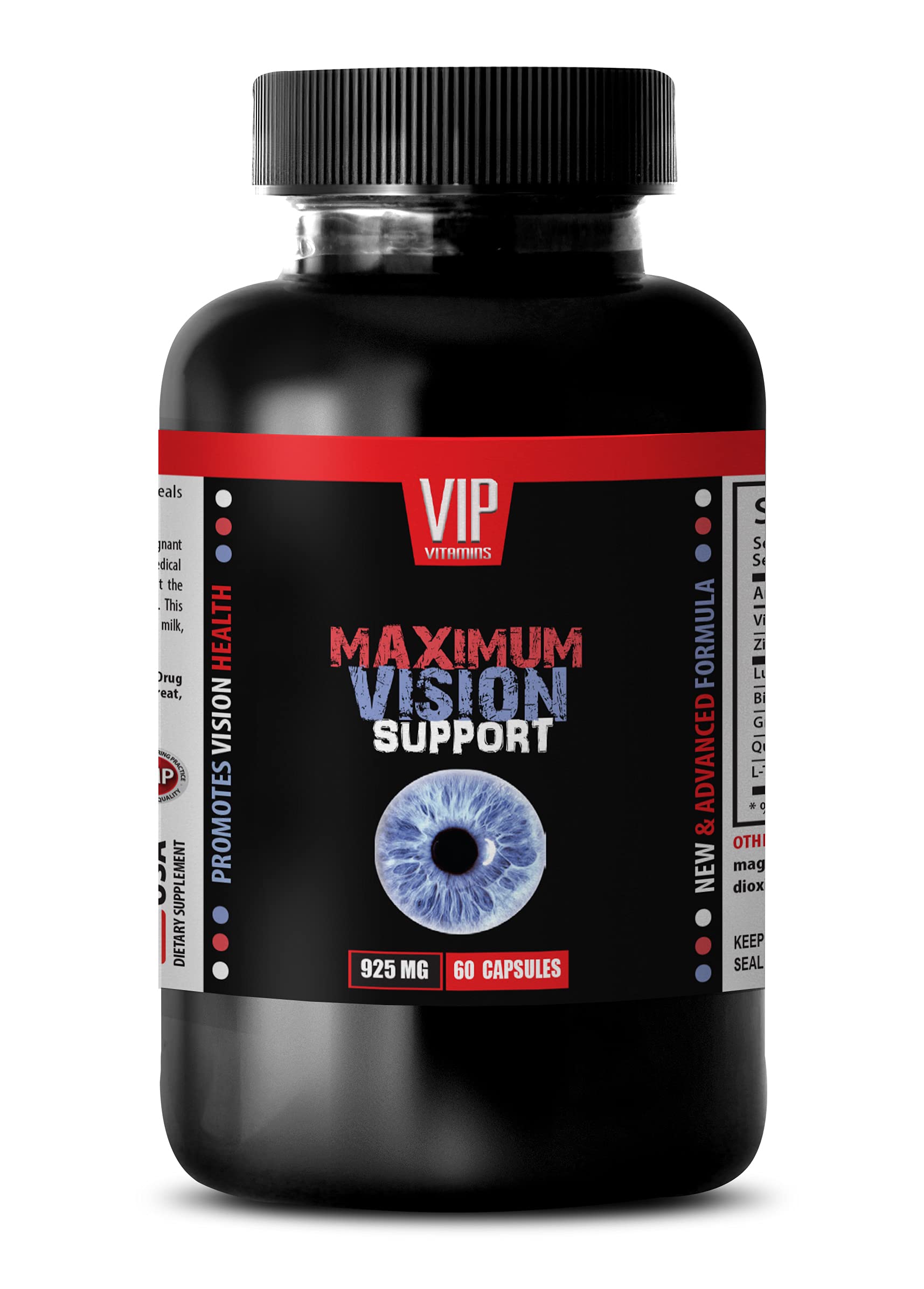 Vision Support Vitamins with Lutein - Eye Health Supplement for Macular Support & Blue Light Protection - 60 Capsules Bottle - Perfect for Computer Users & Gamers