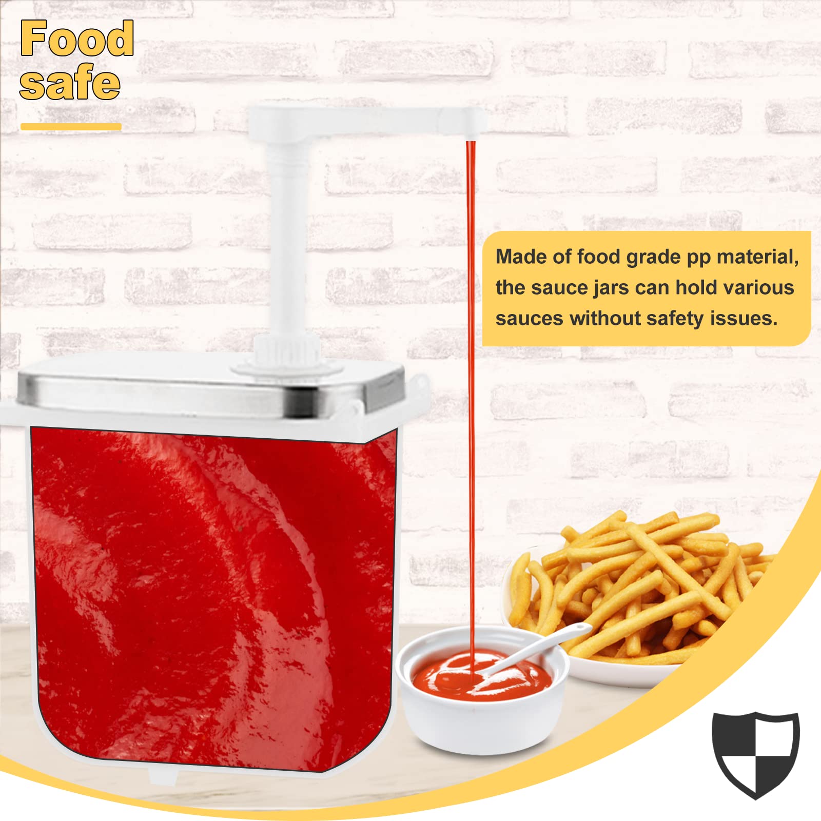 6L Stainless Steel Sauce Dispenser Pump with 3 x 2.1 Quart Jars - Commercial Condiment Pump Station for Restaurants, Cafes & Catering Services