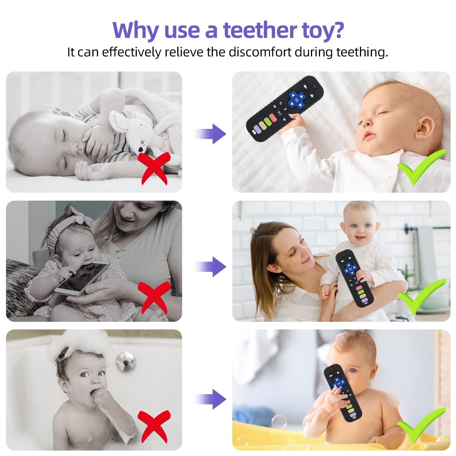 Chuya Baby Teether Toy - Safe Chew Toy for Infants 3-24 Months, TV Remote Control Shape for Teething Relief, Black - Perfect for Home, Travel, and Daycare Use