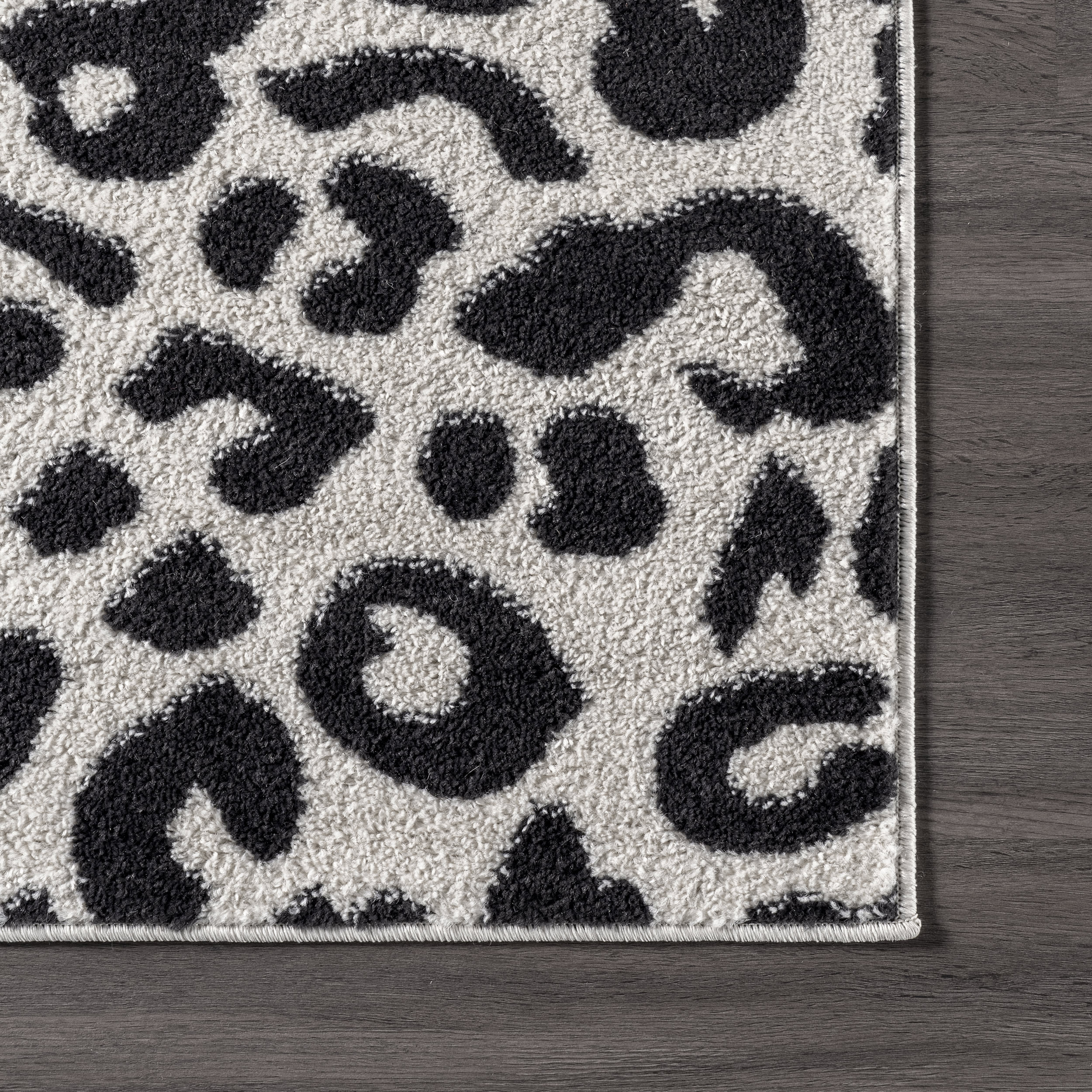 Coraline Leopard Print Area Rug - Dark Grey Faux Fur Rug for Living Room, Bedroom & Nursery Decor