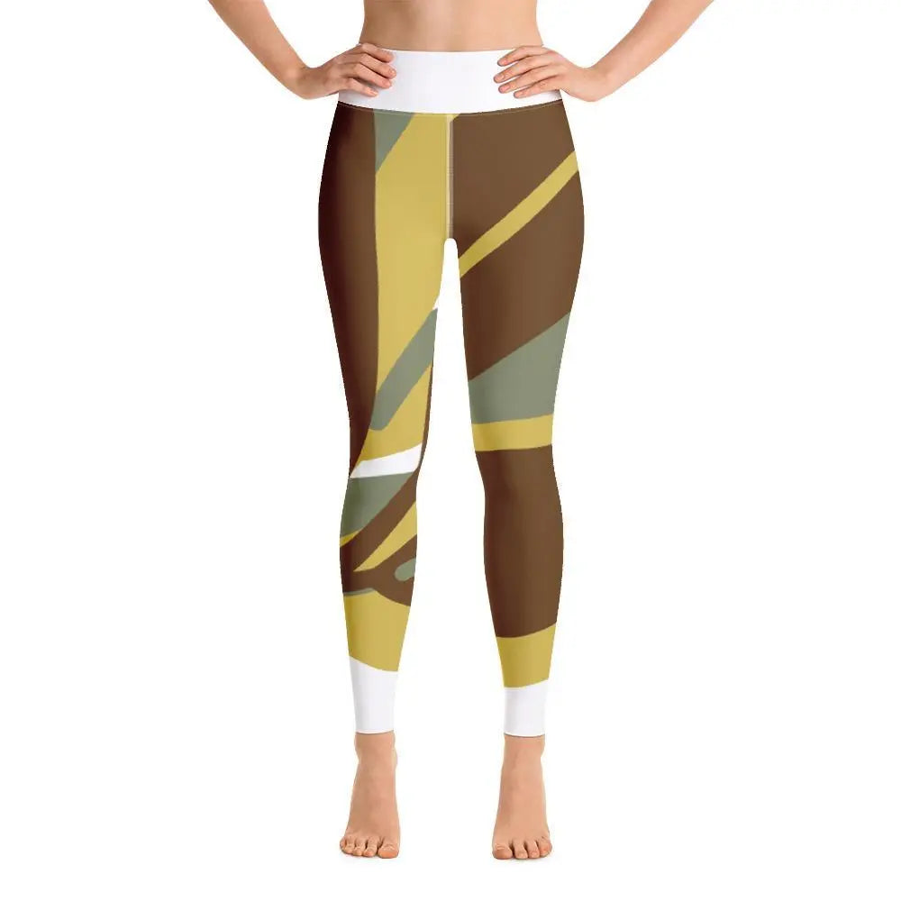 Comfortable Yoga Leggings for Women - High Waisted Stretchy Workout Pants in Green & Brown | Perfect for Yoga, Gym, Running & Lounge Wear