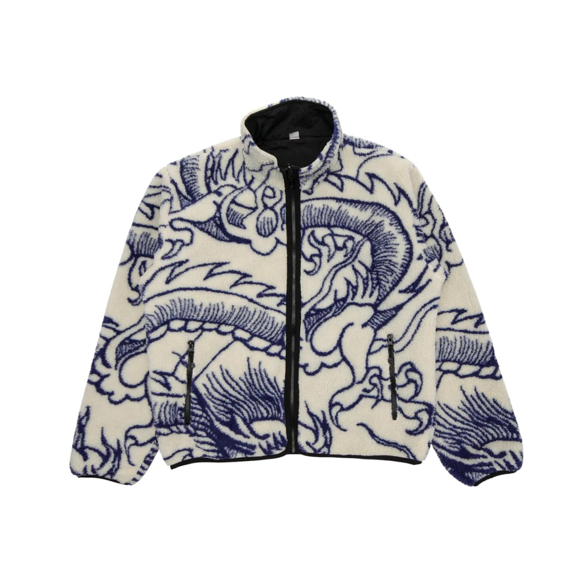 Stüssy Dragon Sherpa Jacket for Men - Cozy Fleece-Lined Winter Coat, Natural Color, Streetwear Fashion - Perfect for Cold Weather & Urban Style