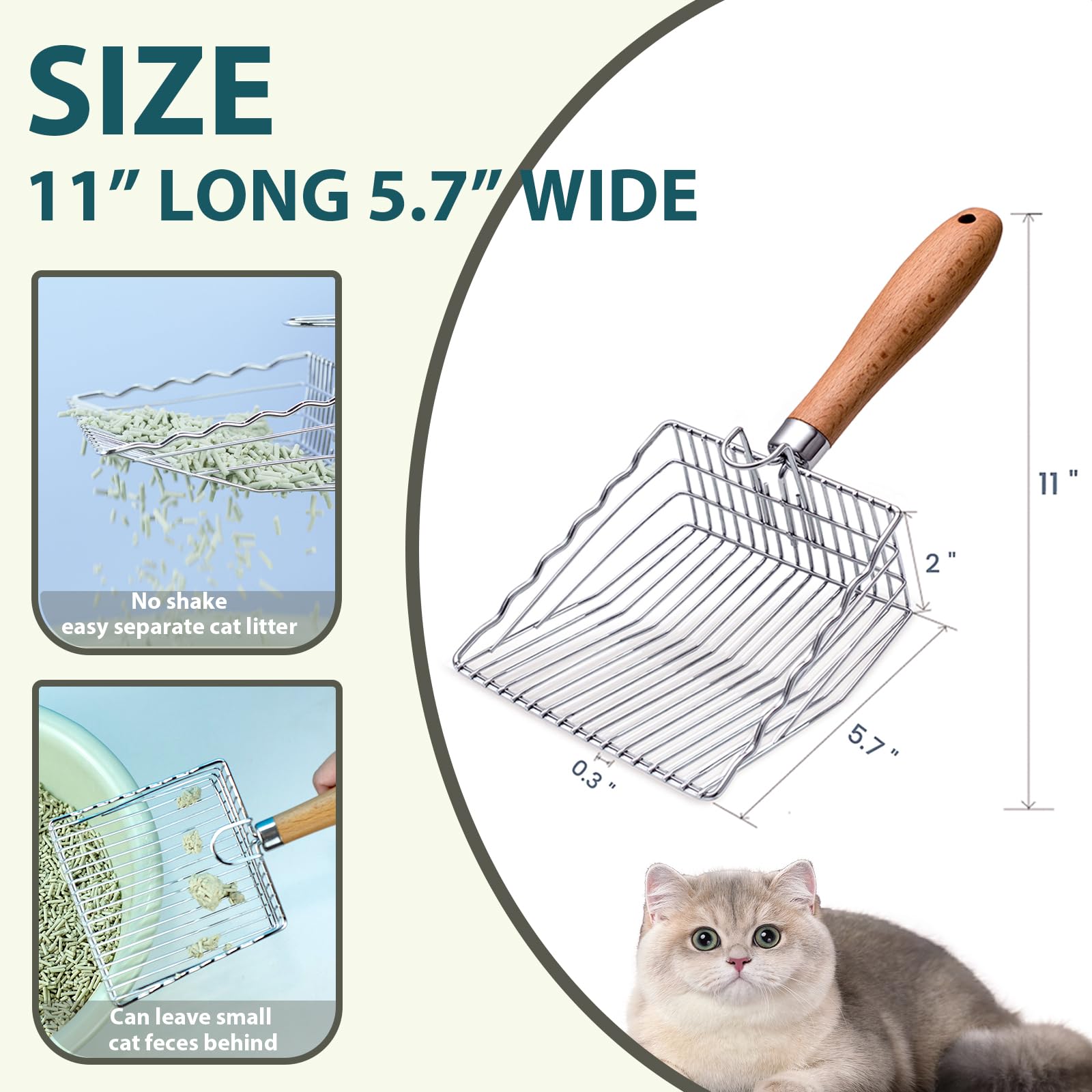 Premium Stainless Steel Cat Litter Scoop with Hook & Drain Holes - Heavy Duty Non-Stick Kitty Poop Scooper for Easy Cleaning | Ideal for Litter Box Maintenance & Multi-Cat Households
