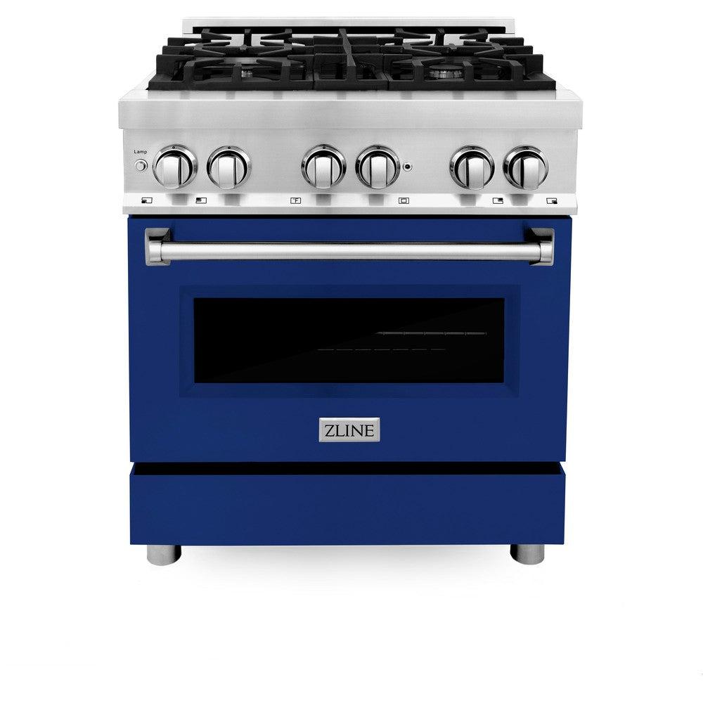 ZLINE 30 Inch 4.0 Cu Ft Dual Fuel Range - Stainless Steel Gas Stove with Blue Gloss Door & Electric Convection Oven | 4 Burner Cooktop for Professional Home Kitchen Cooking | Perfect for Baking, Roasting & Entertaining
