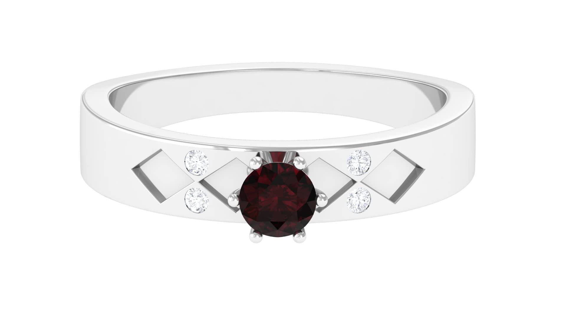 4MM Solitaire Garnet Ring - 14K Gold Two-Tone Diamond Accent Ring (AAA Quality) | Elegant Jewelry Gift for Women, Anniversary & Special Occasions