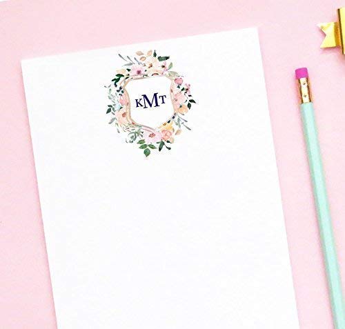 Personalized Floral Monogram Notepad for Women - Custom Initials, 5.5x8.5 Inches, 50 Sheets - Choose Ink & Envelope Color - Elegant Stationery for Office, Home & Gifts