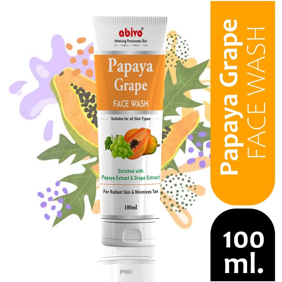 Abivo Papaya Grape Face Wash for Radiant Skin - Reduces Tan & Anti-Aging | 100ml Cleansing Formula for Clear, Glowing Complexion | Perfect for Daily Skincare Routine & Post-Sun Care