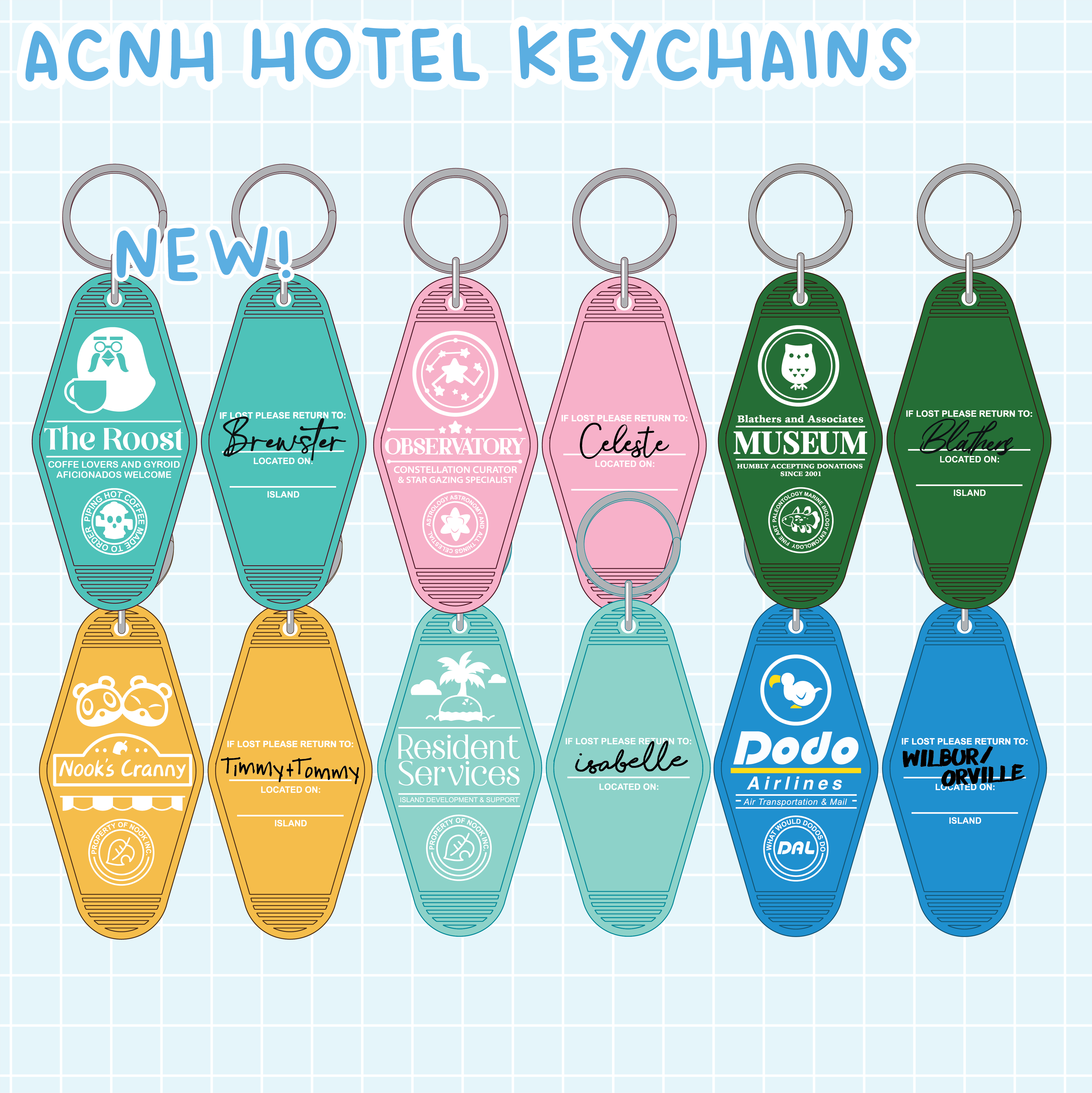 ACNH Animal Crossing New Horizons Hotel Keychain - Cute Nintendo Game Accessory for Fans, Travel & Home Decor