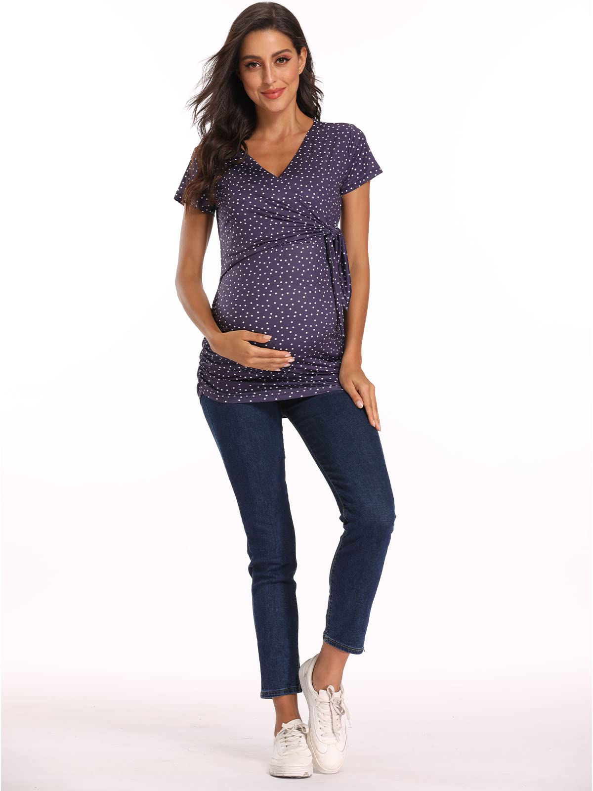 Glampunch Women's Maternity Shirts - Short & Long Sleeve Tie Front Wrap Tops for Pregnancy | Comfortable Nursing Blouse for Work & Casual Wear