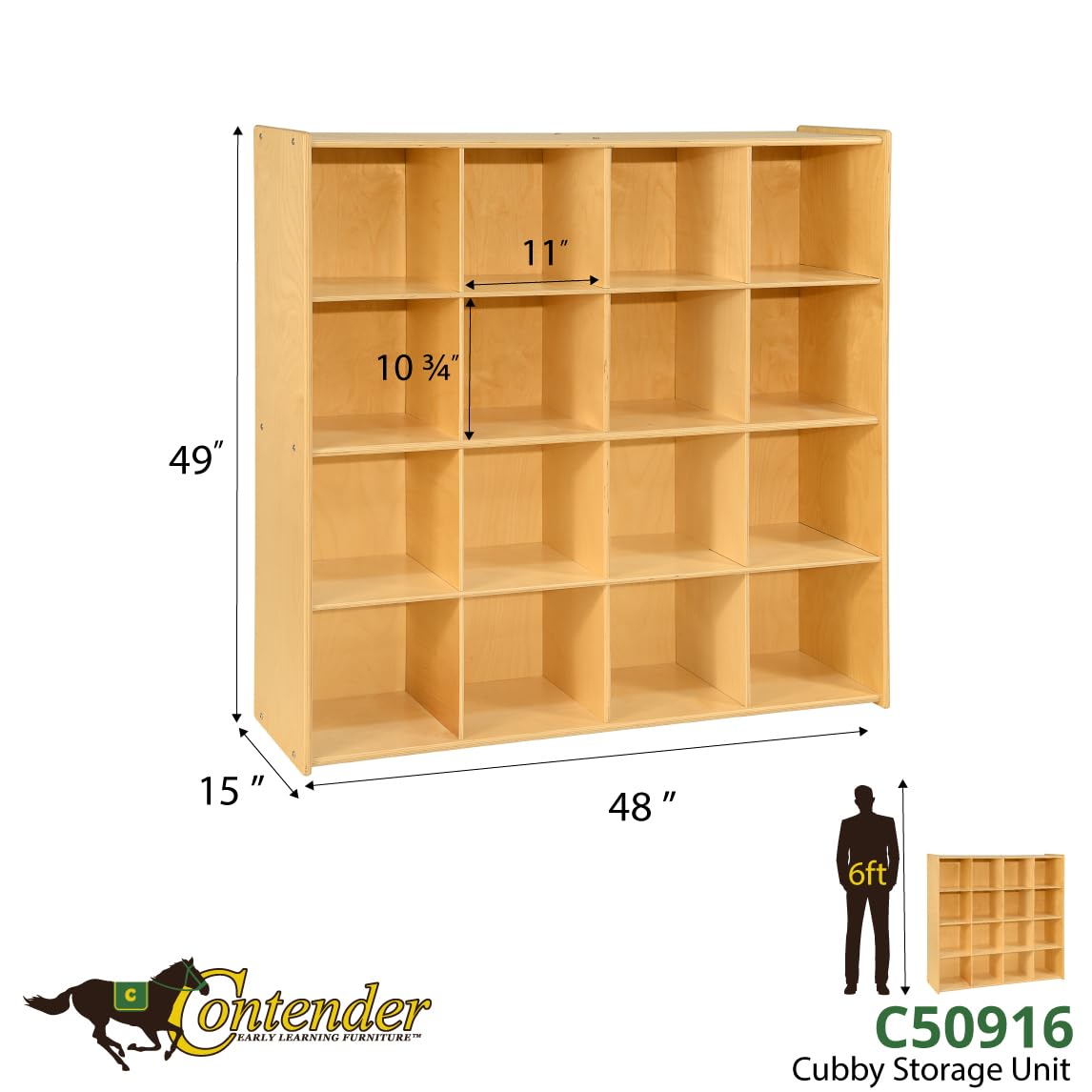 Contender 16 Big Cubby Section Storage Cabinet - Natural Finish Montessori Toy & Craft Supply Organizer | Made in USA | Perfect for Playrooms, Classrooms & Home Organization