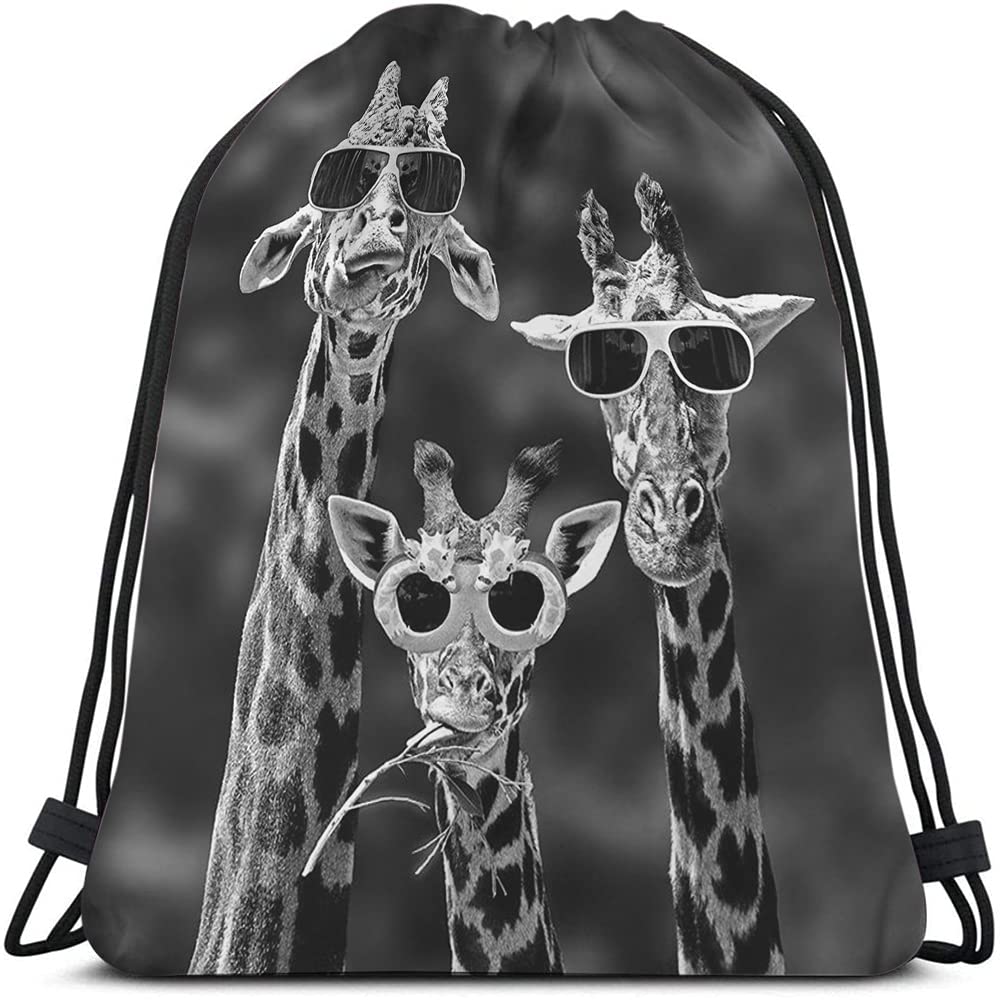 Funny Giraffe Drawstring Backpack - African Animal Theme Gym Sack for Yoga, Sports & Travel - Cool Black Sunglasses Print String Bag for Men, Women, Boys & Girls - Perfect for Gym, Beach & Outdoor Activities