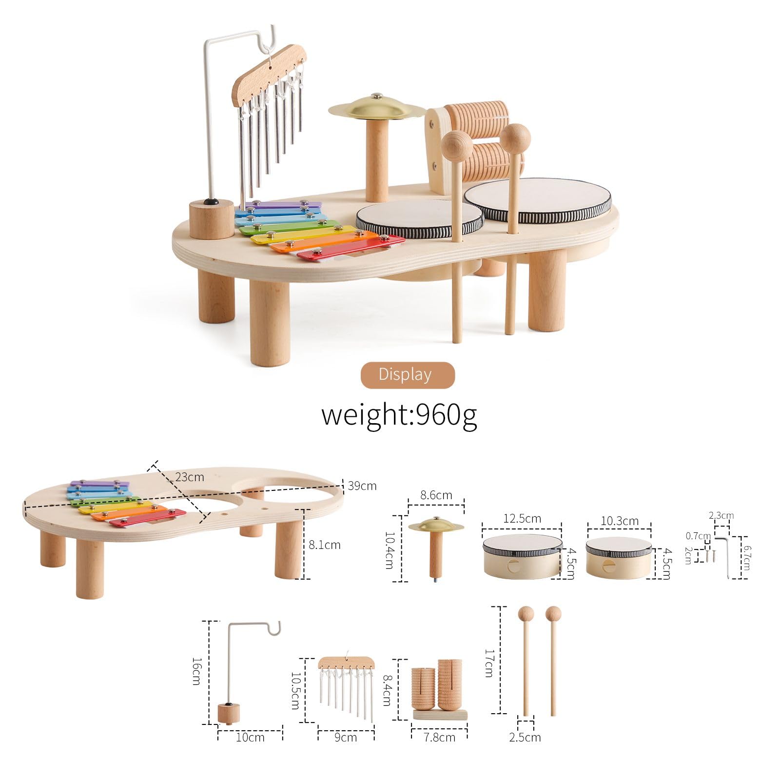 **Promise Babe Wooden Musical Instruments for Toddlers 1-3 Years - Kids Percussion Set with Drum & Xylophone - Montessori Educational Toys for Boys & Girls Ages 3+ - Perfect for Early Learning, Playtime & Birthday Gifts**