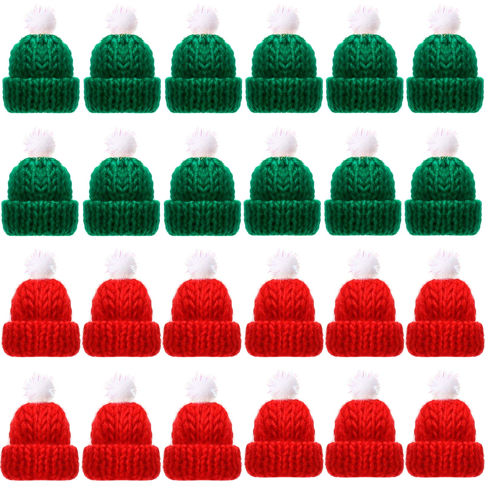 Chuangdi 24-Piece Mini Knitting Hats Set for Dolls - DIY Christmas Ornaments & Craft Projects (Green & Red) - Perfect for Holiday Decorations, Gift Wrapping & Handmade Crafts