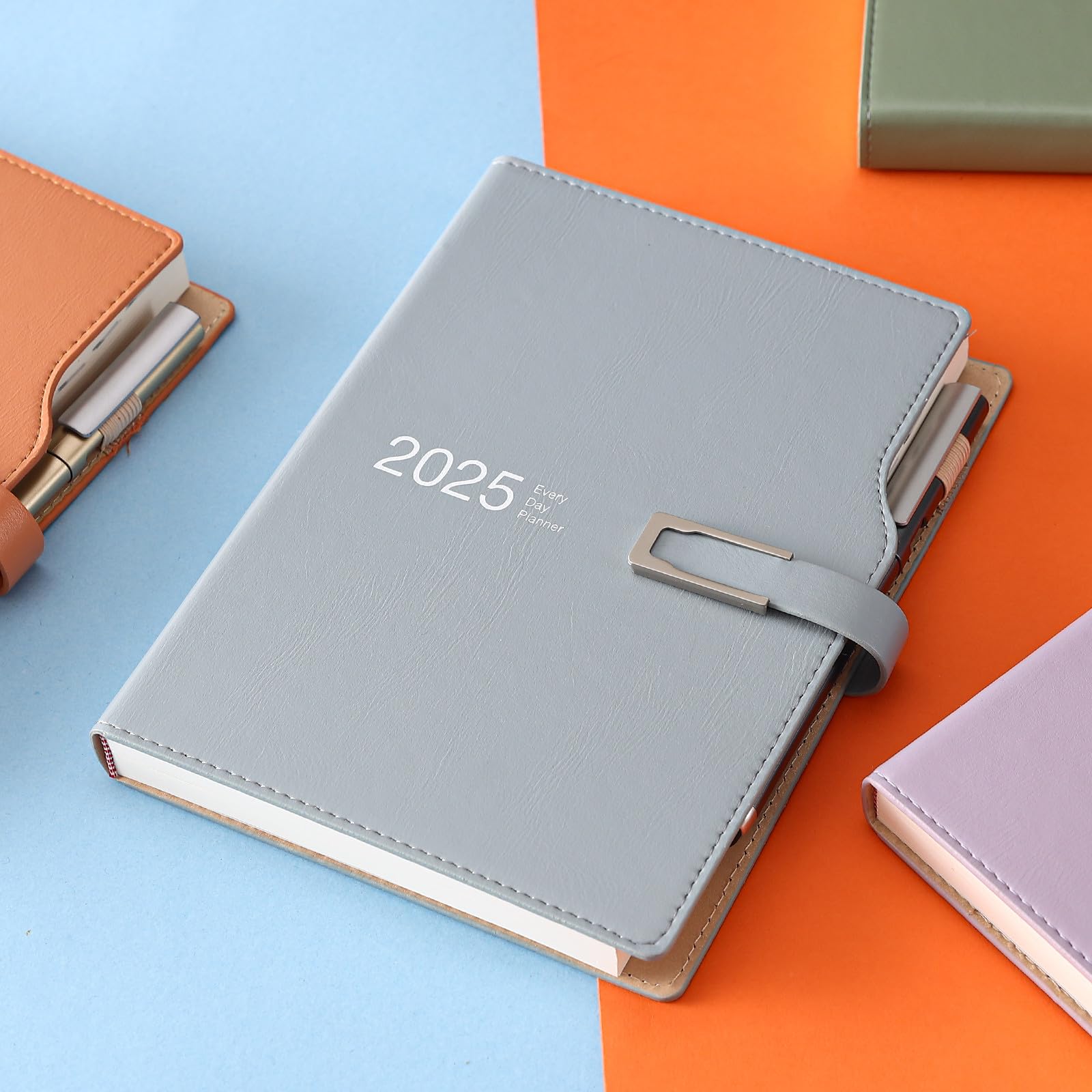 2025 Academic Planner - A5 Day-to-Page Diary with Calendar Stickers, Pen Holder & Premium Thicker Paper (14x21.5cm, Blue) - Perfect for Students, Professionals & Daily Organization