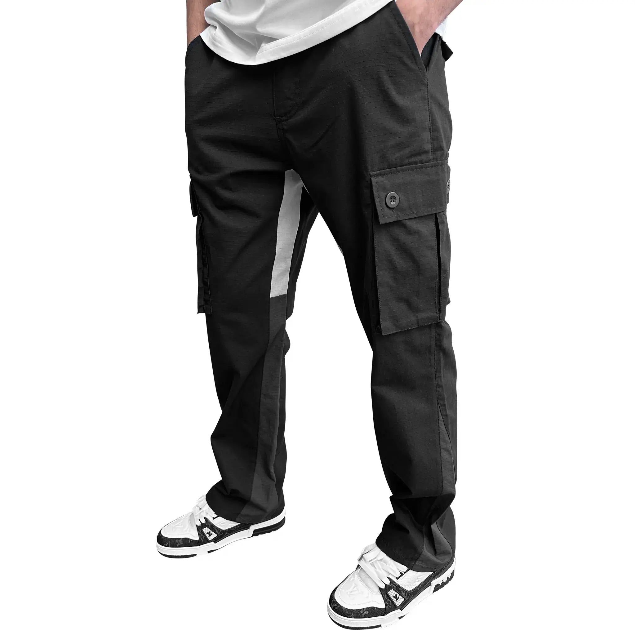 SIARR Flared Black Cargo Pants for Women - High Waist Military Style Joggers with Pockets | Perfect for Streetwear, Workout & Casual Outfits