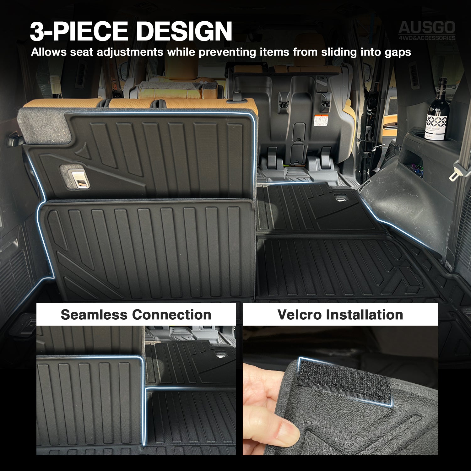 Toyota LandCruiser 300 7-Seat Boot Liner Set (3-Piece) - Waterproof & Durable Cargo Mat for 2021+ Models | Perfect for Camping, Road Trips & Family Adventures