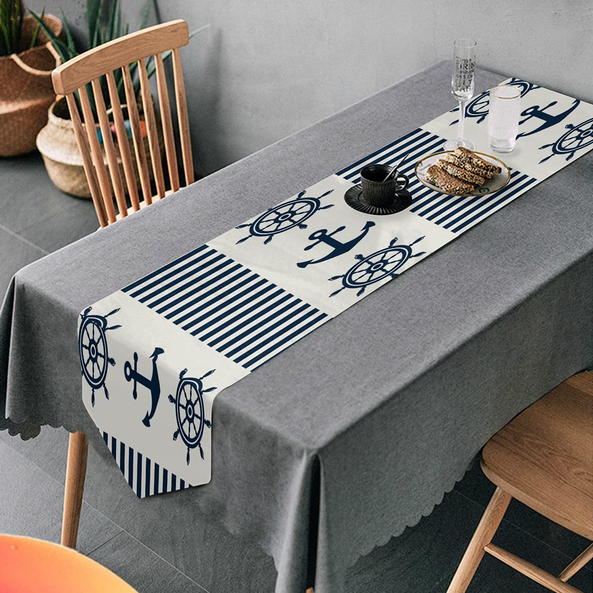 ALAZA Nautical Themed Table Runner - 13x90 Inches Farmhouse Style Decorative Dining Table Cover for Family Dinners, Weddings & Christmas Parties | Machine Washable | Perfect for Coastal, Rustic or Holiday Home Decor