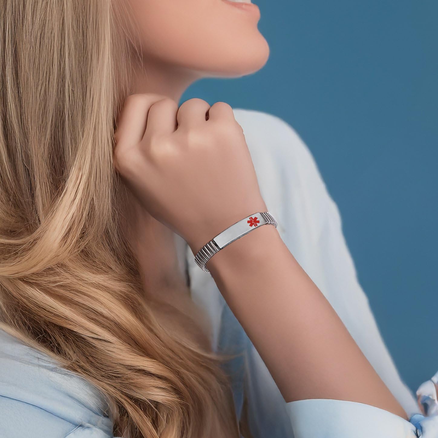 Elastic Medical Alert Bracelets for Women & Men - Adjustable Stainless Steel ID Bracelet with Free Engraving - Perfect for Diabetes, Allergies & Emergency Medical Identification
