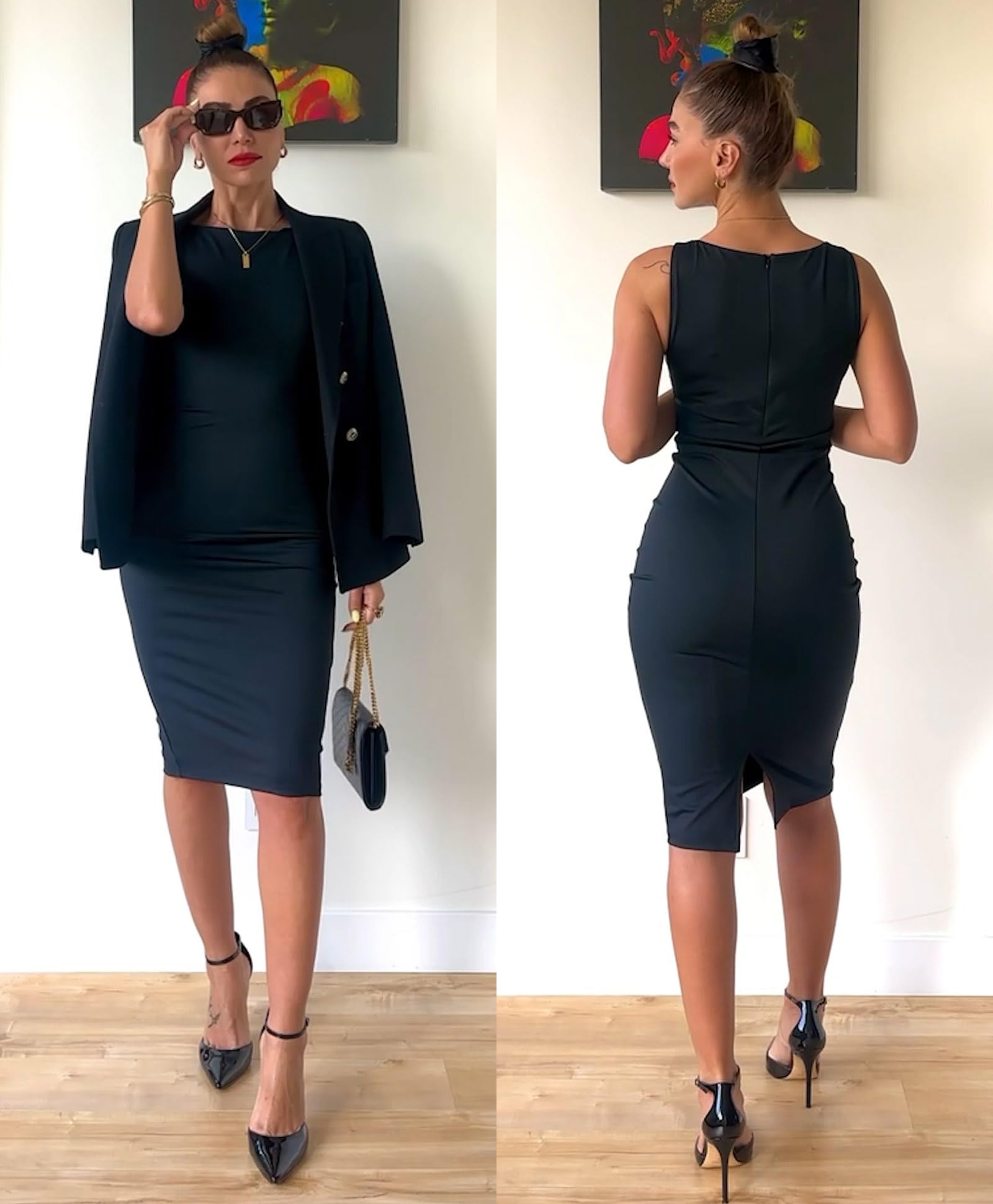 Popilush Shapewear Dress for Women - Tummy Control Midi Work Dress with Sleeveless Boat Neck | Office Elegant Pencil Dress for Professional & Formal Occasions